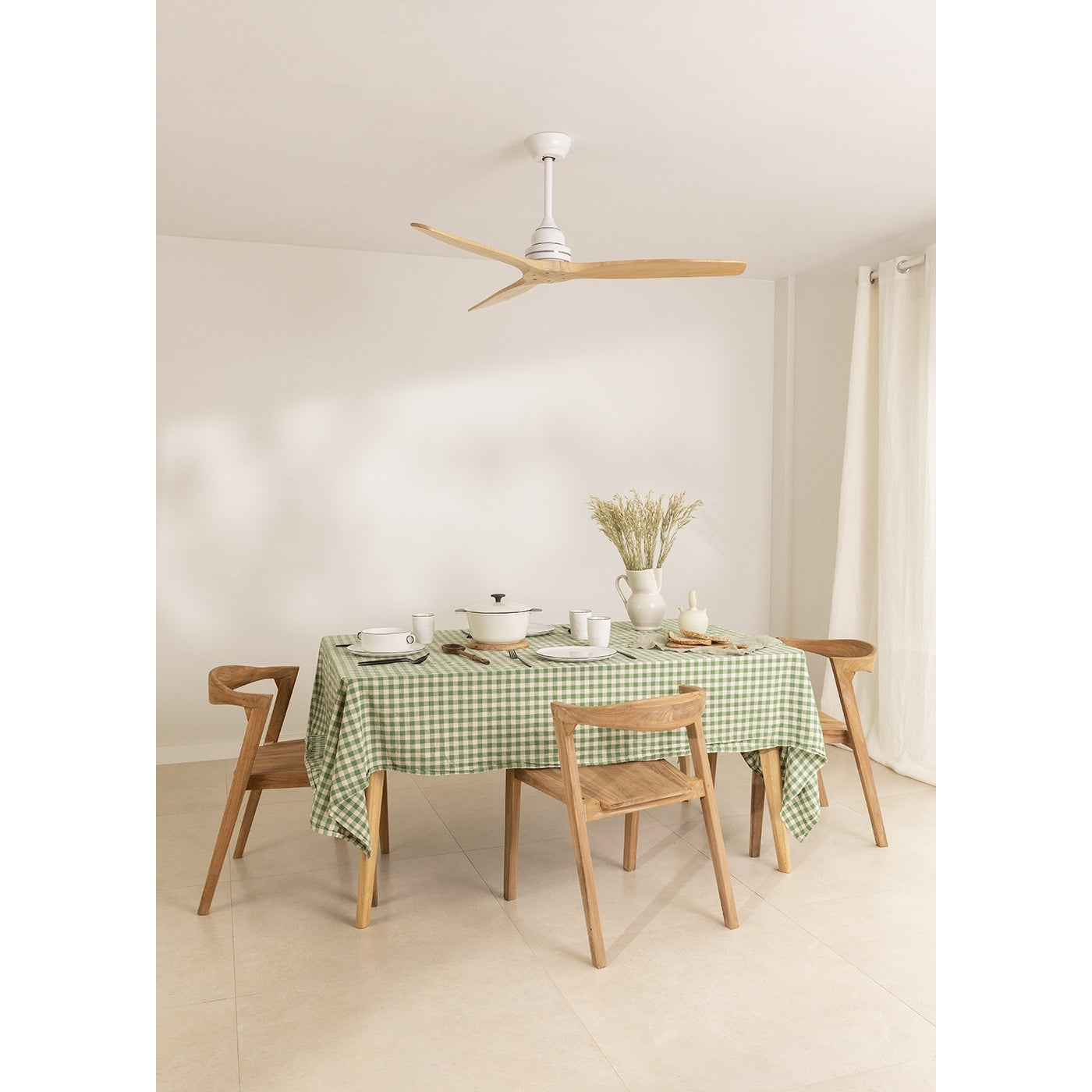 Wind Stylance - Ventilatore da soffitto silenzioso 40W - 132 cm 100% legno con luce / Wifi + telecomando - Legno naturale