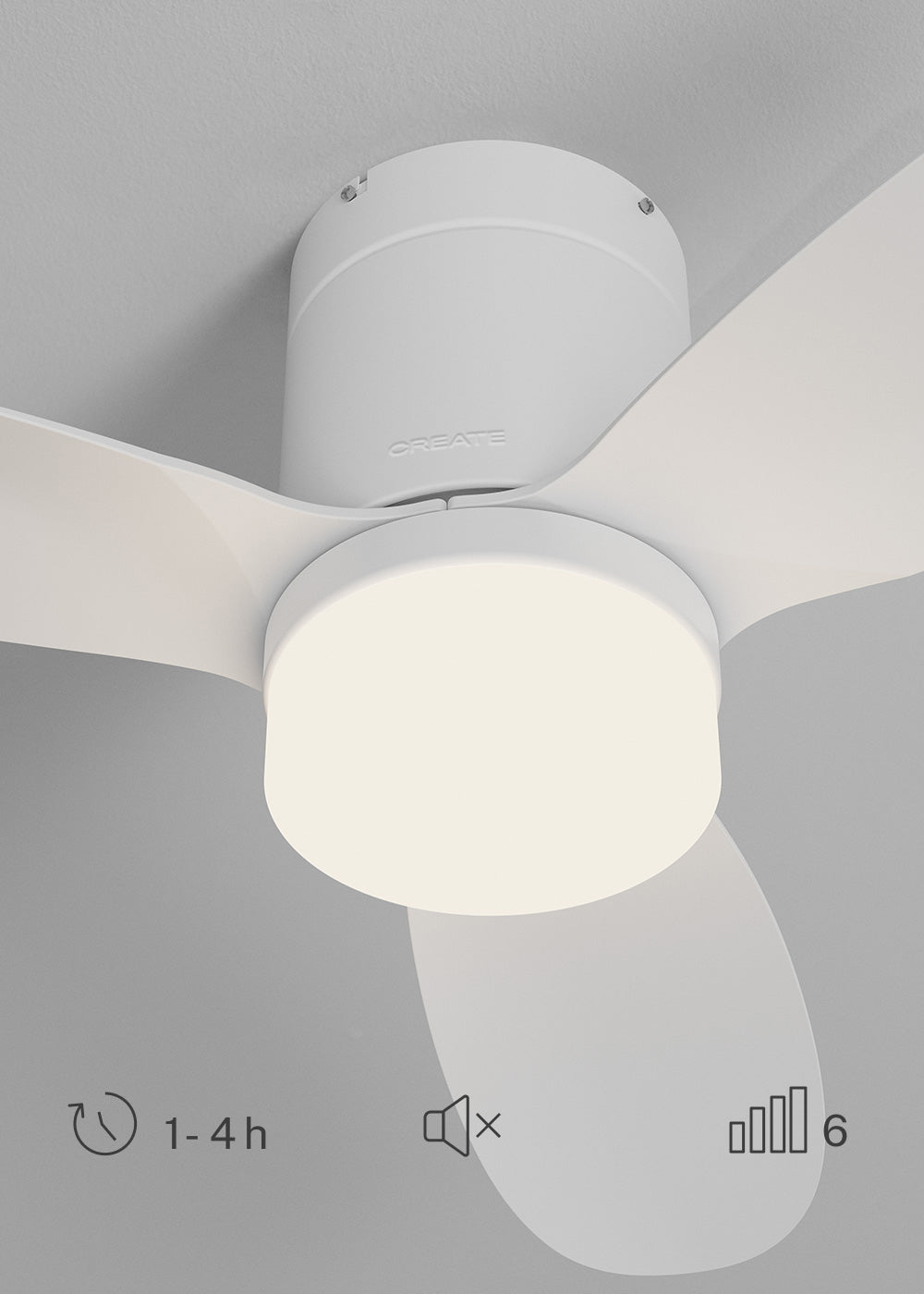 Wind Lite M - Ventilatore da soffitto silenzioso per interni ed esterni - Con luce e WIFI + telecomando - Bianco
