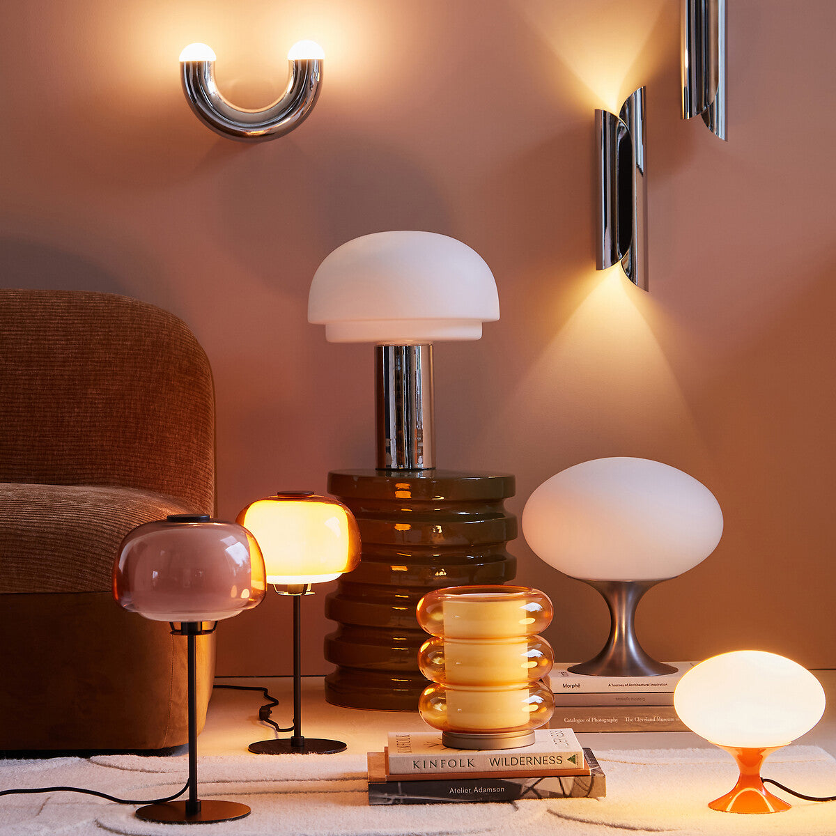 Lampada da tavolo in vetro ambrato