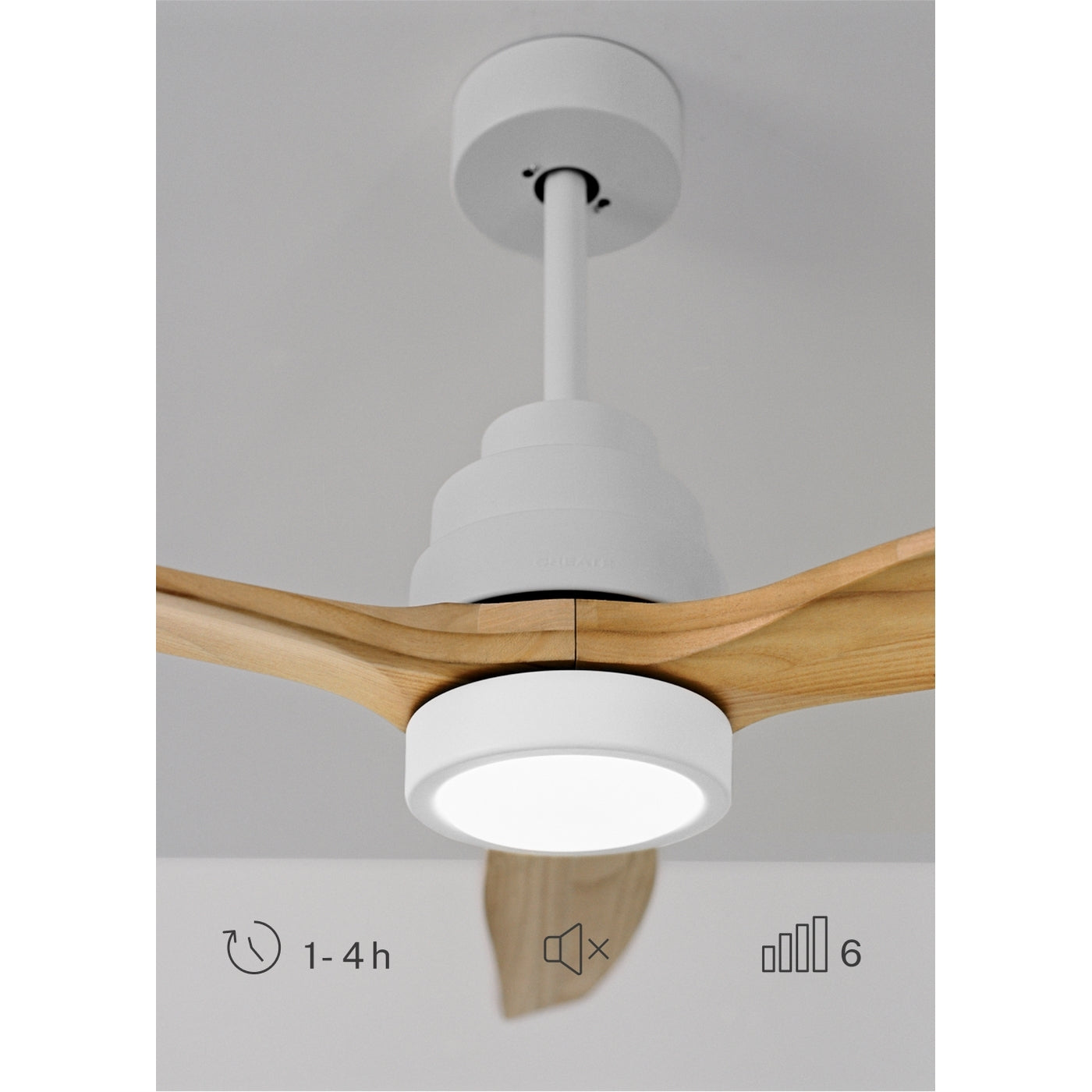 Wind Stylance M - Ventilatore da soffitto silenzioso in legno al 100% - Con luce e telecomando - Bianco e legno chiaro