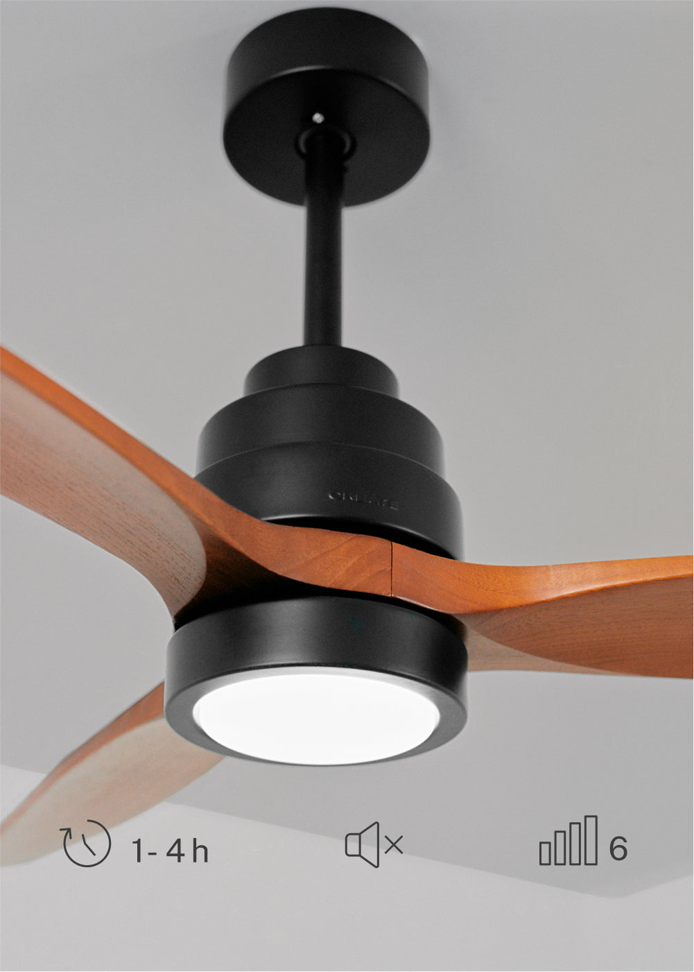 Wind Stylance M - Ventilatore da soffitto silenzioso in legno al 100% - Con luce e comando a parete - Nero e legno scuro