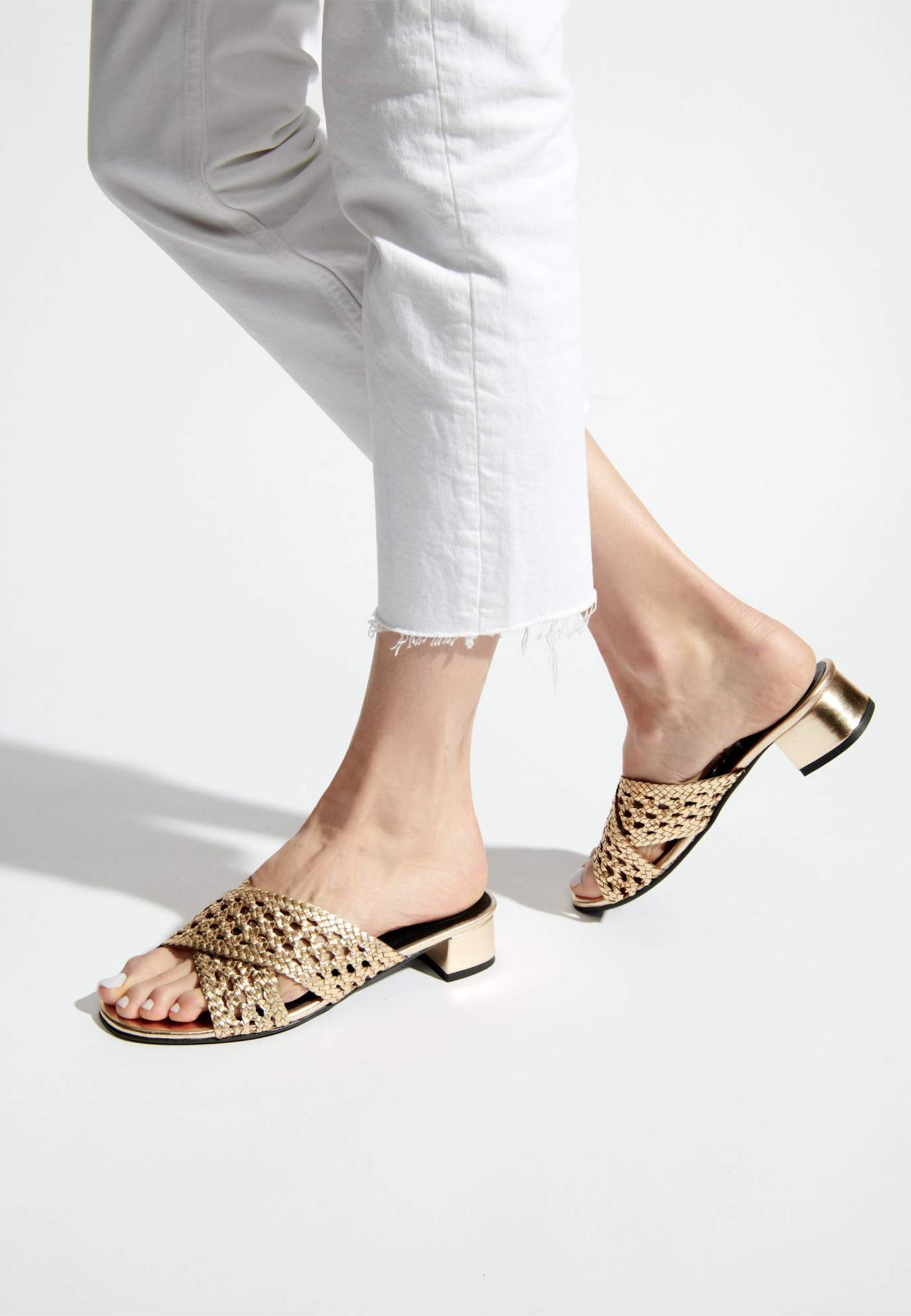 Mules con tacco Cholena - Pelle di capra oro scuro - Doré