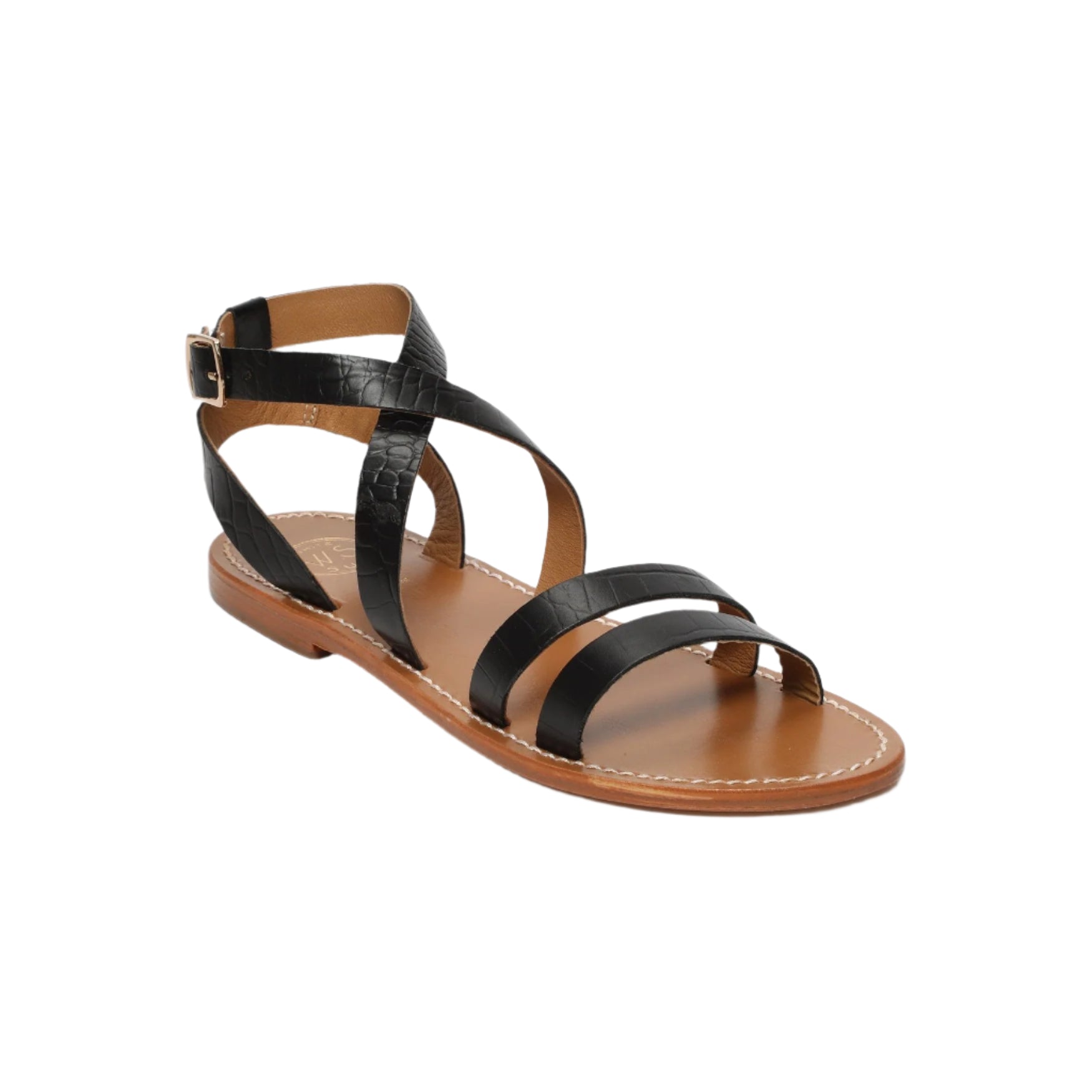 Sandali Lesia - Pelle di capra stampata croco nero - Croco nero