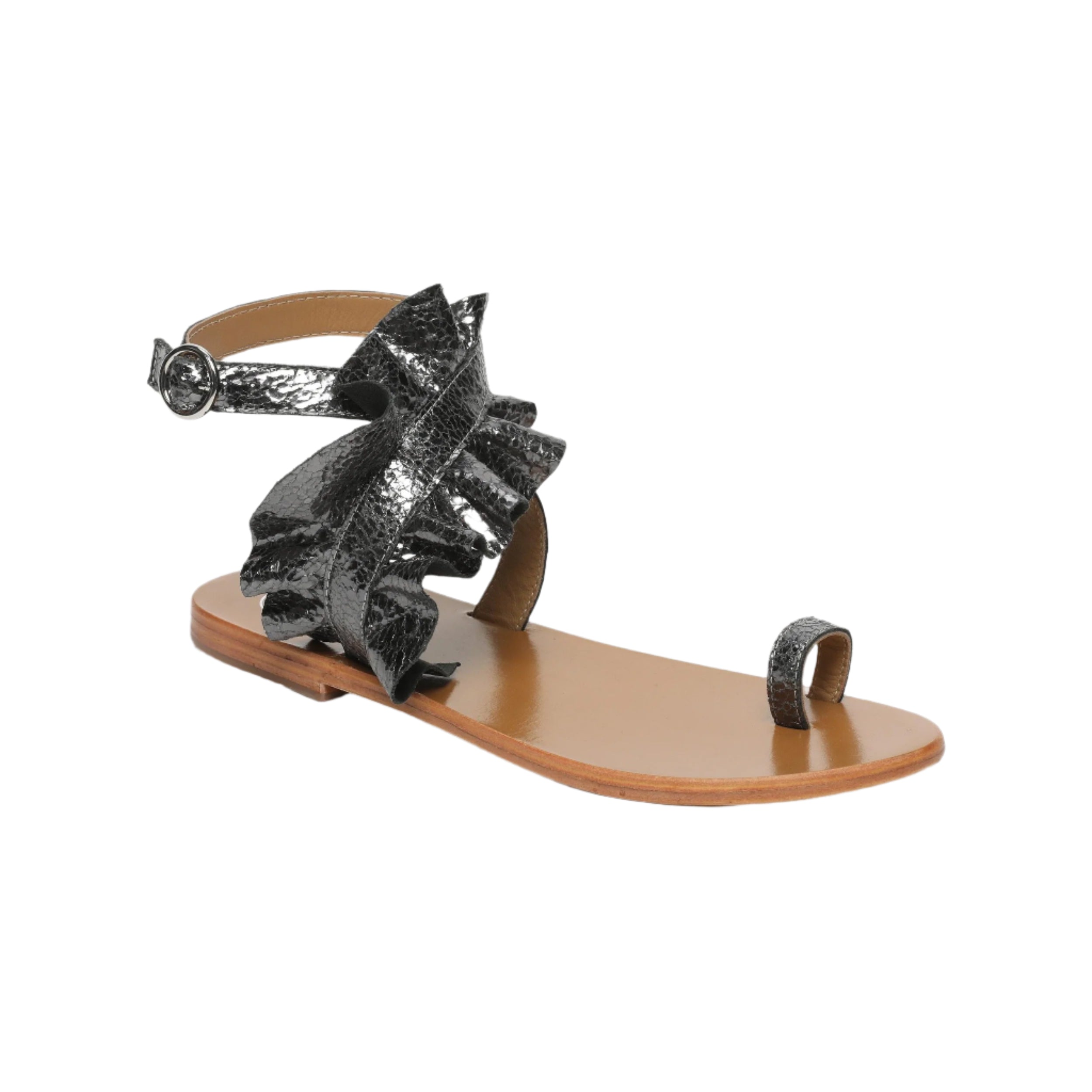 Sandali Devipriya - Pelle screpolata color peltro - Screziata color peltro