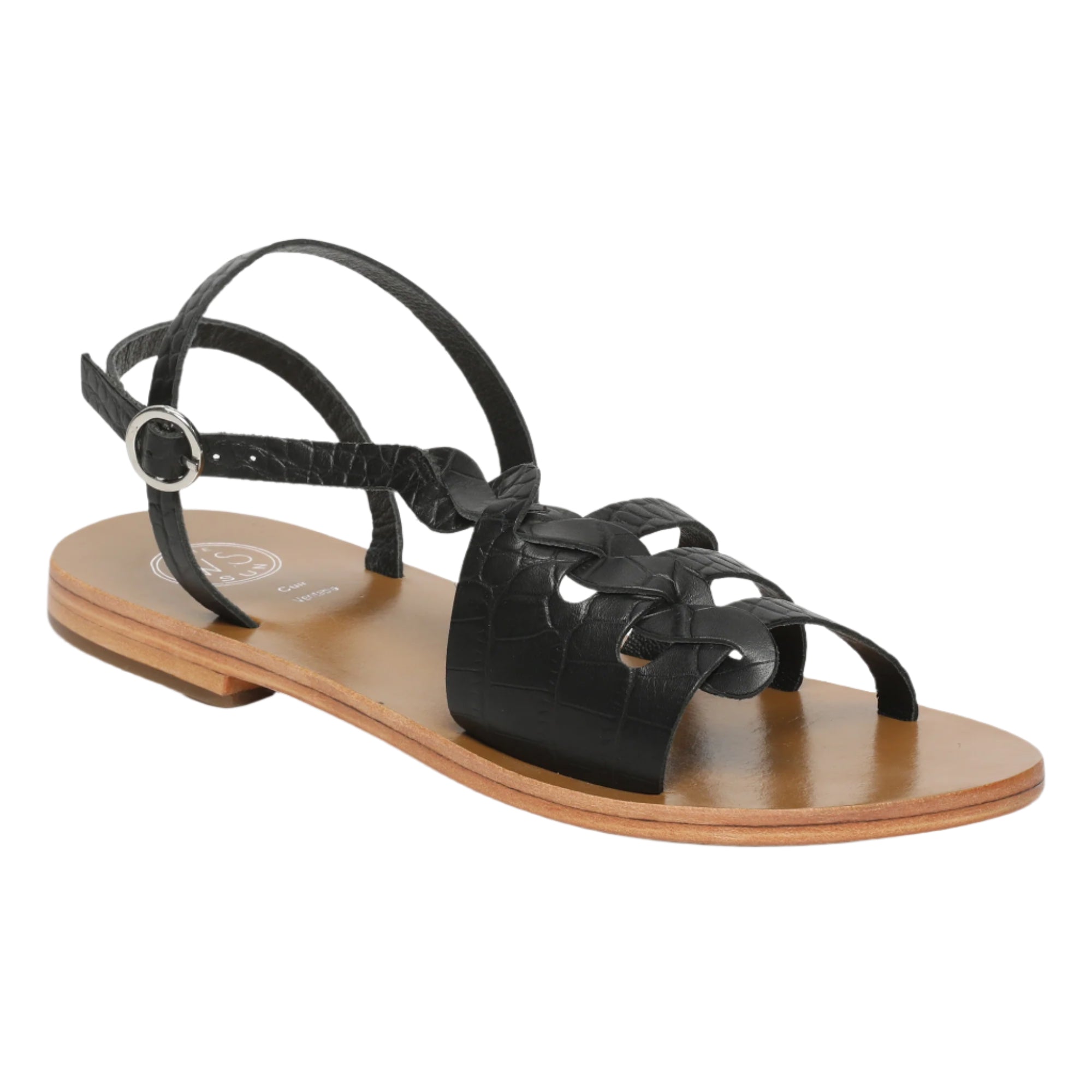 Sandali Delaram - Capra con stampa croco nera - Motivi