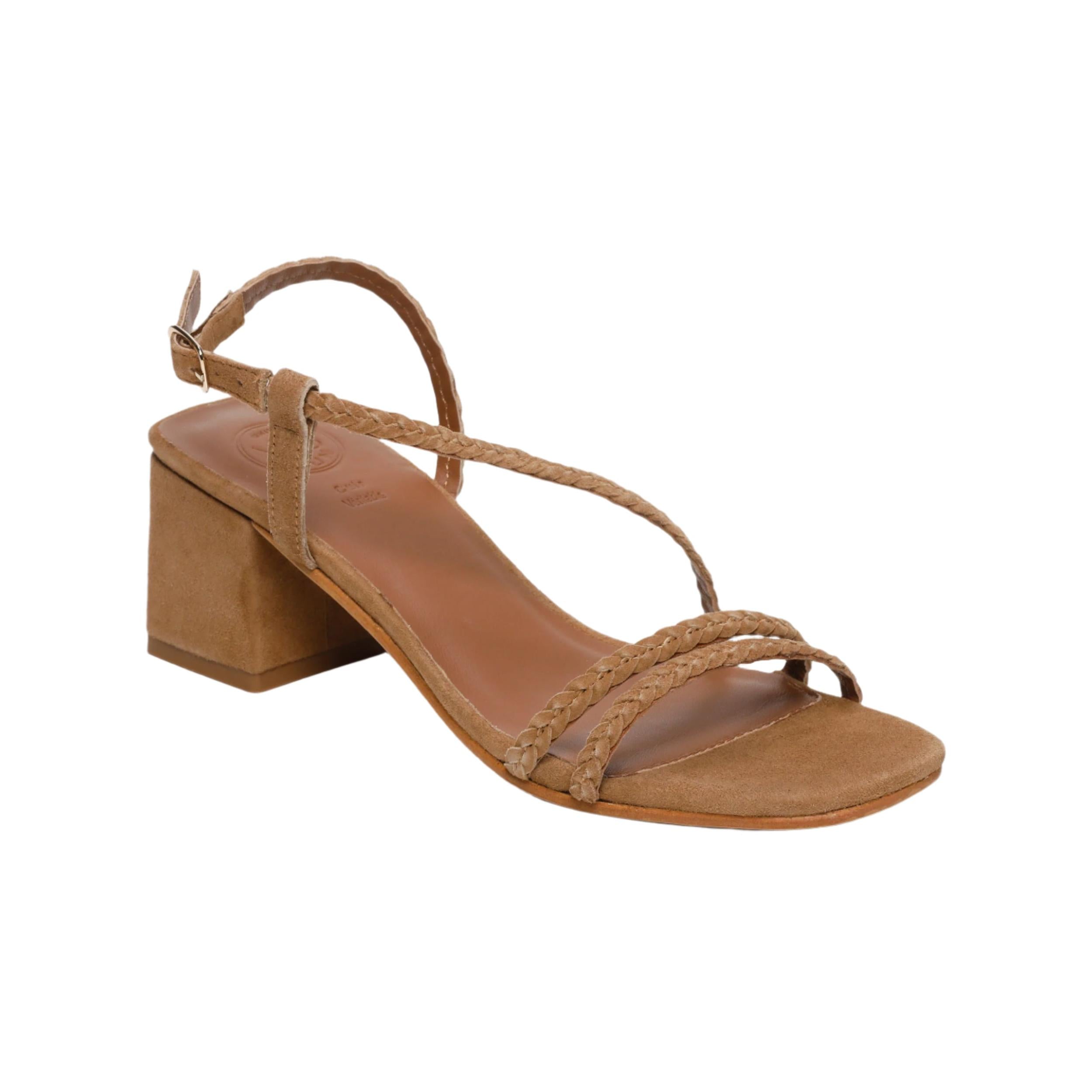 Sandali con tacco Riviera - Camoscio di capra - Cammello