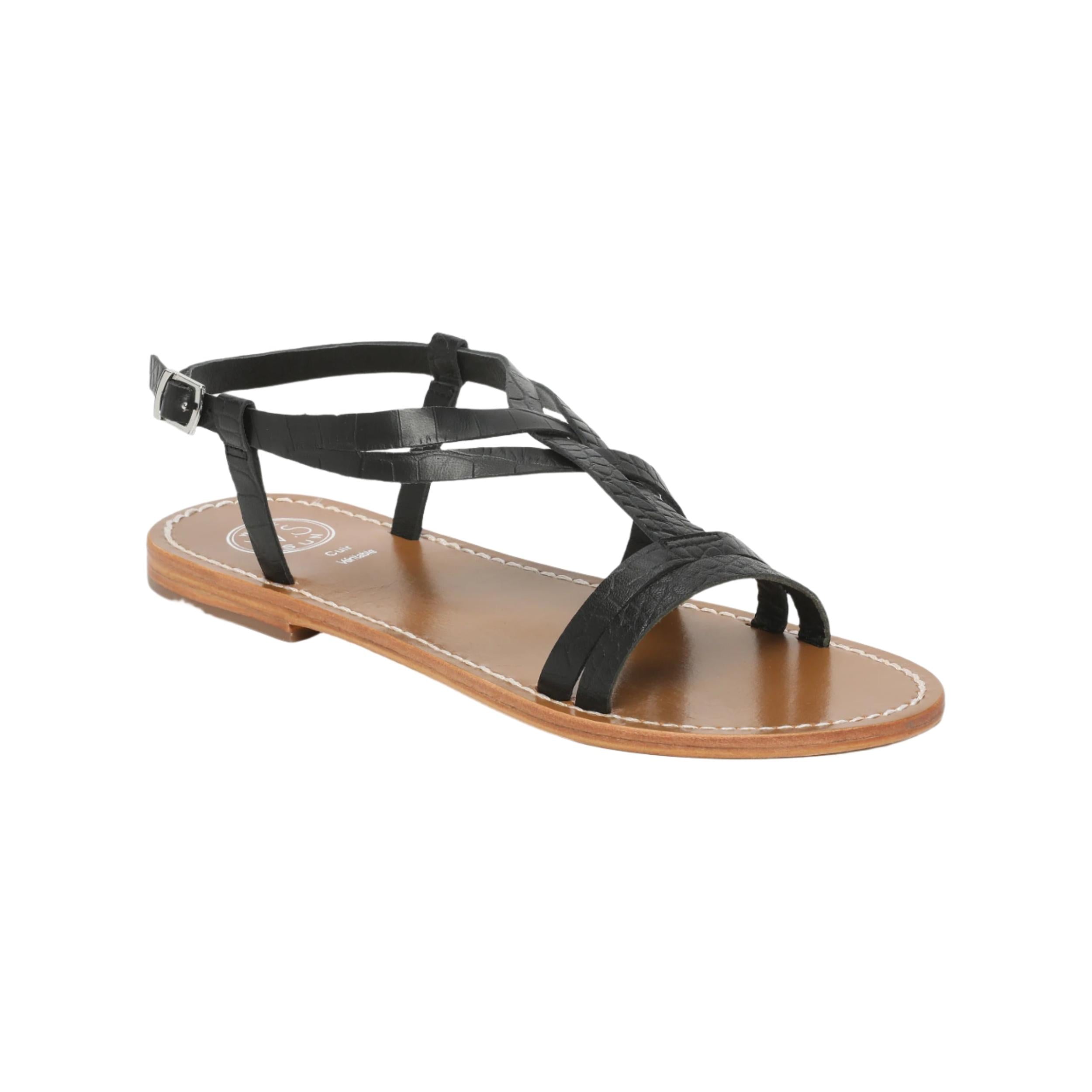 Sandali Berlanga - Capra con stampa croco nera