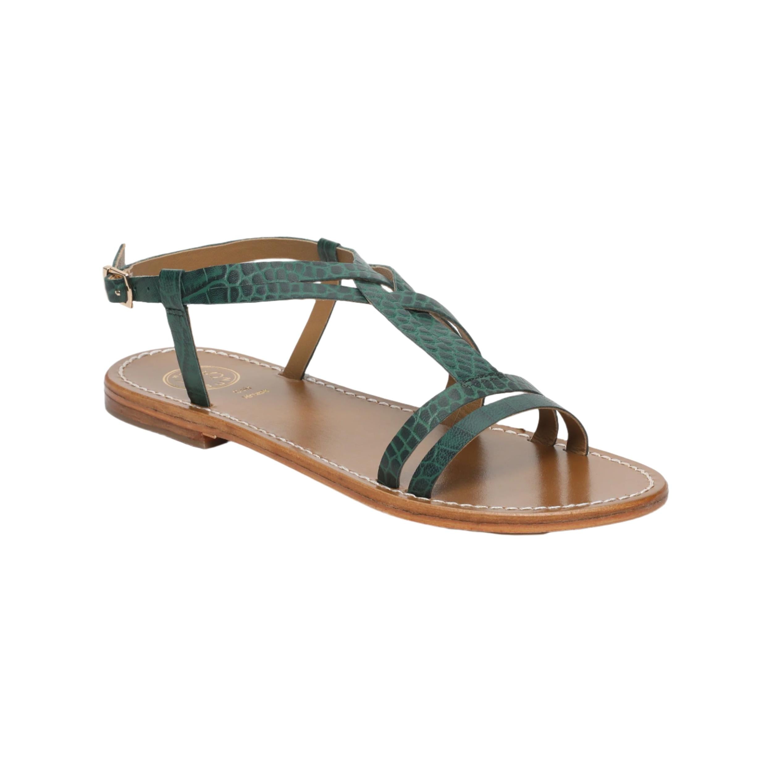 Sandali Berlanga - Capra verde stampa croco