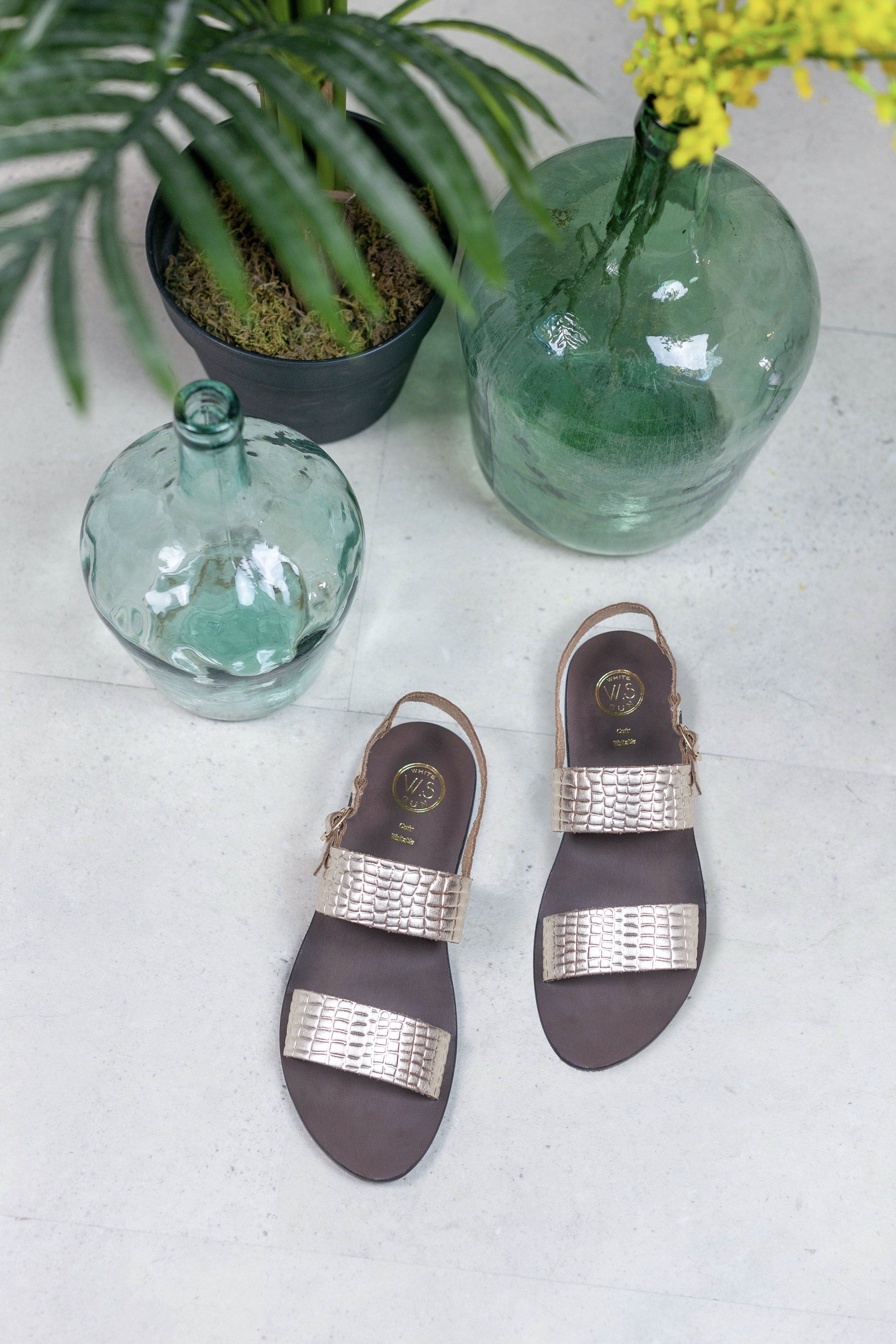 Sandali Sawan - Capra stampa croco oro chiaro