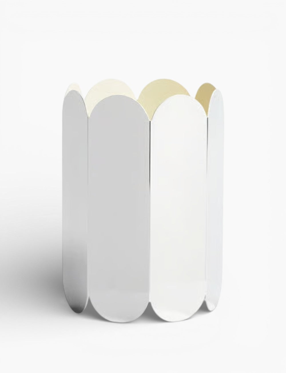 Large silver mirror metal vase with arches