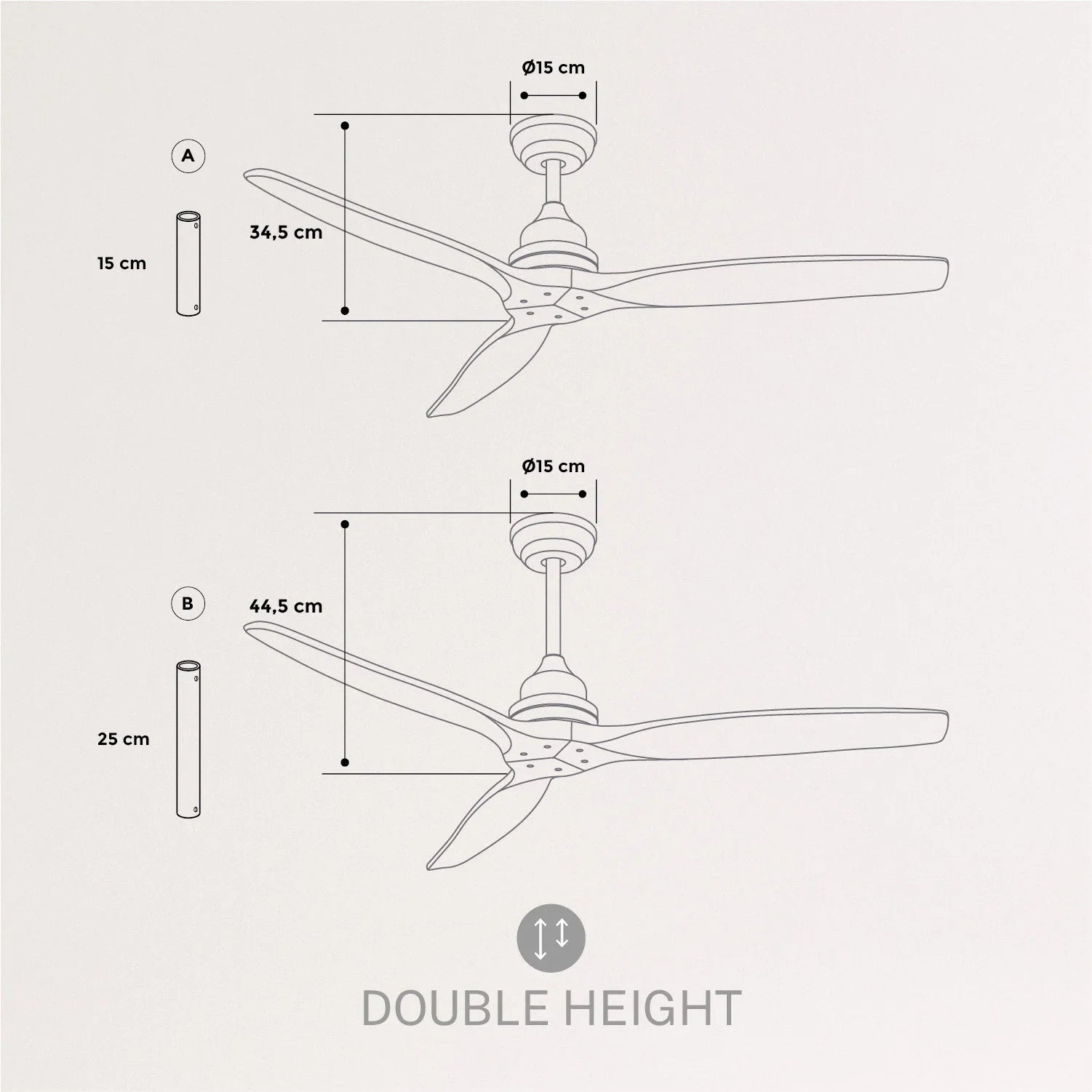 Windwood - Ventilatore da soffitto silenzioso da 75W - 132 cm - Nero