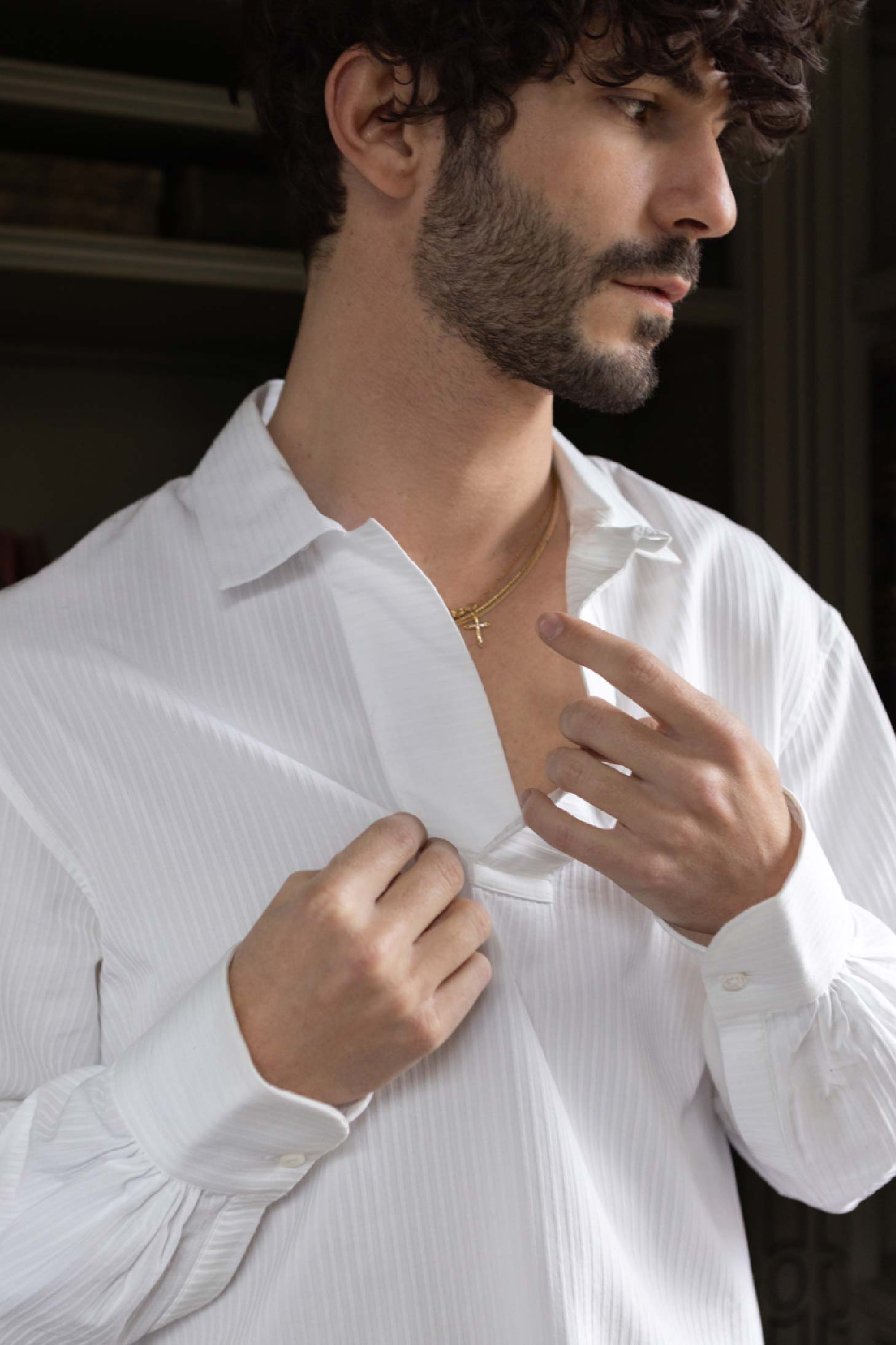 Men's White Striped Jacquard Marin Shirt