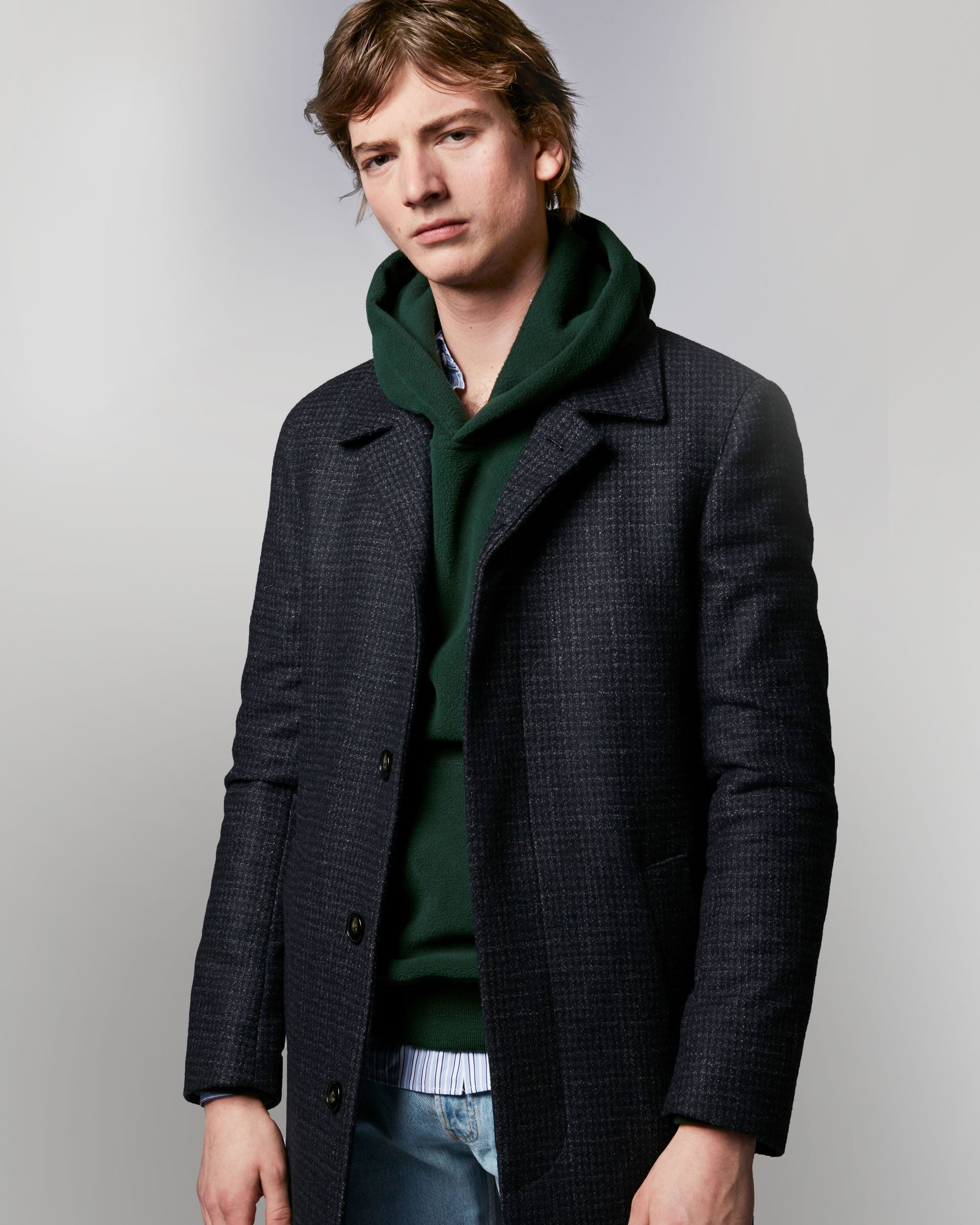 Manteau Maximus - Navy Houndstooth - Italian Wool