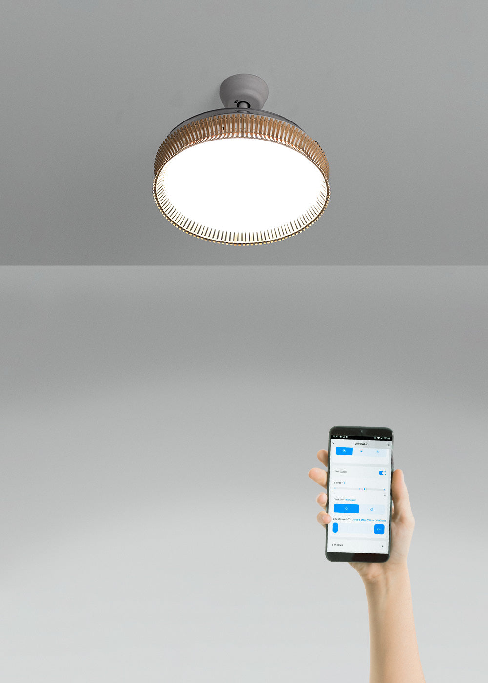 Wind Clear Rattan M - Leiser Deckenventilator mit LED-Beleuchtung - Mit Wifi - Knoten