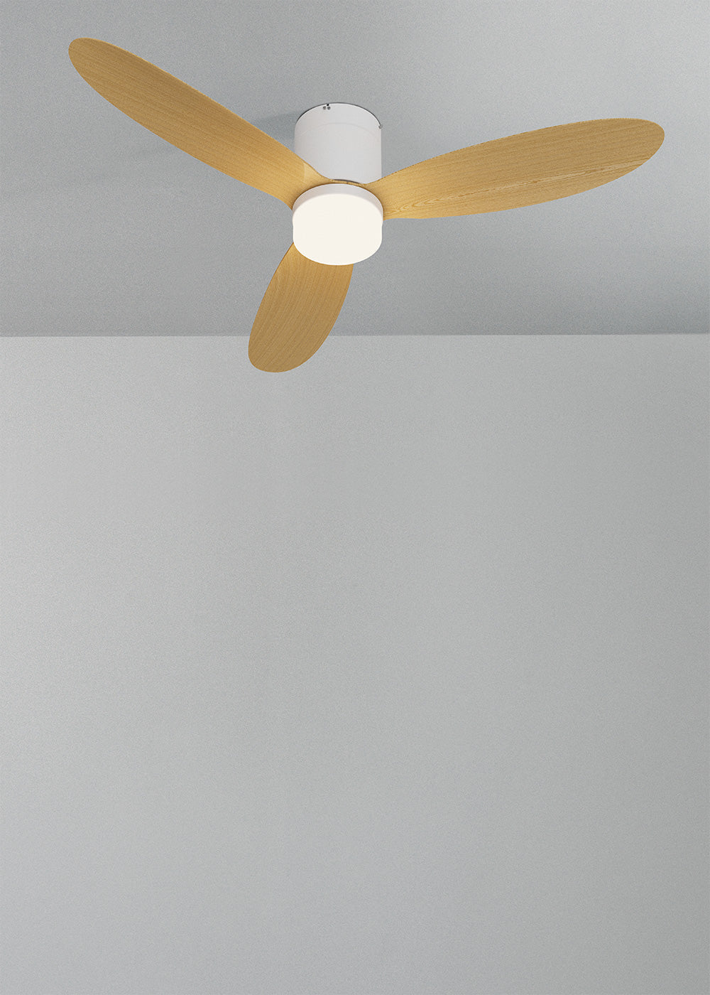 Wind Lite M - Ventilatore da soffitto silenzioso per interni ed esterni - Con luce e telecomando - Bianco e legno chiaro