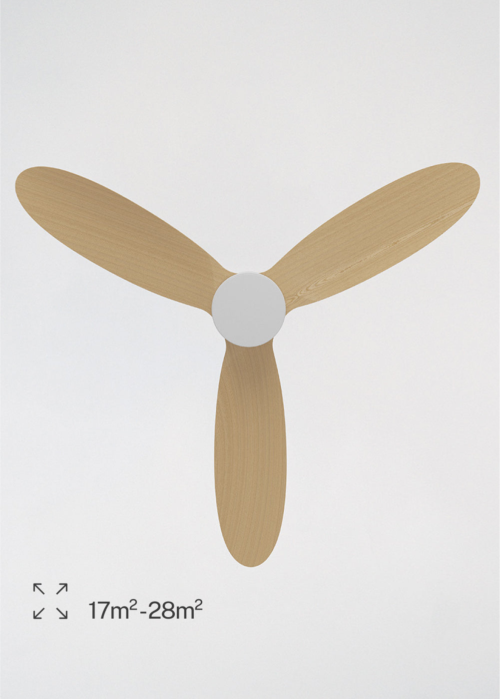 Wind Lite M - Ventilatore da soffitto silenzioso per interni ed esterni - Con luce e telecomando - Bianco e legno chiaro