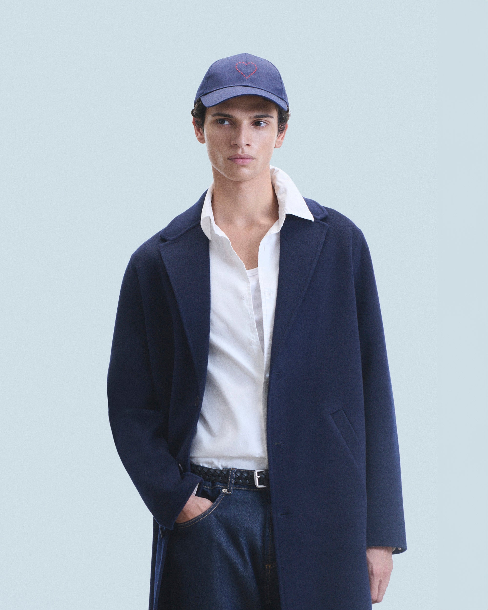 Heart Embroidered Curved Visor Cap - Navy