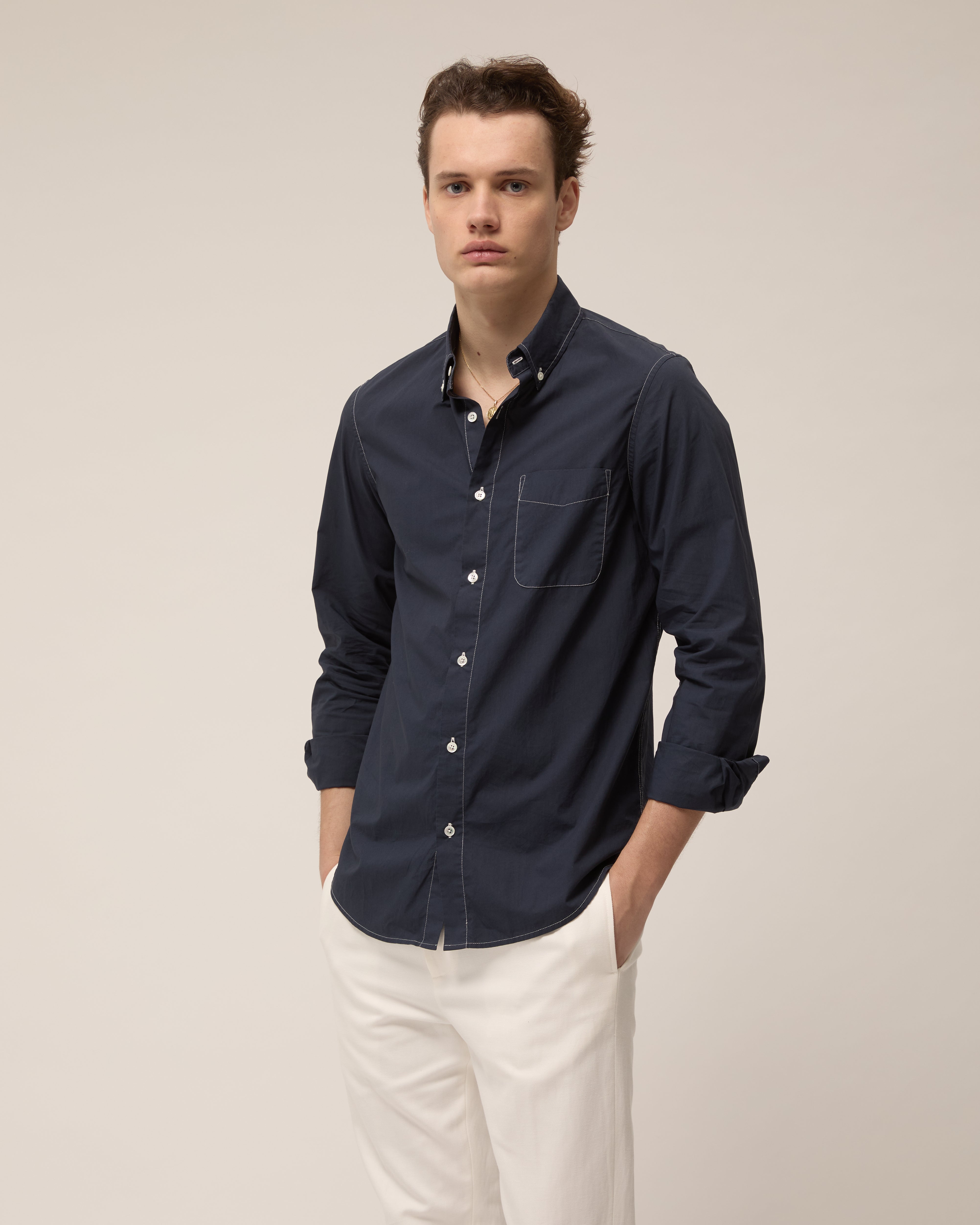 Camisa Celestin - Azul Marino - Algodón Teñido en Prenda