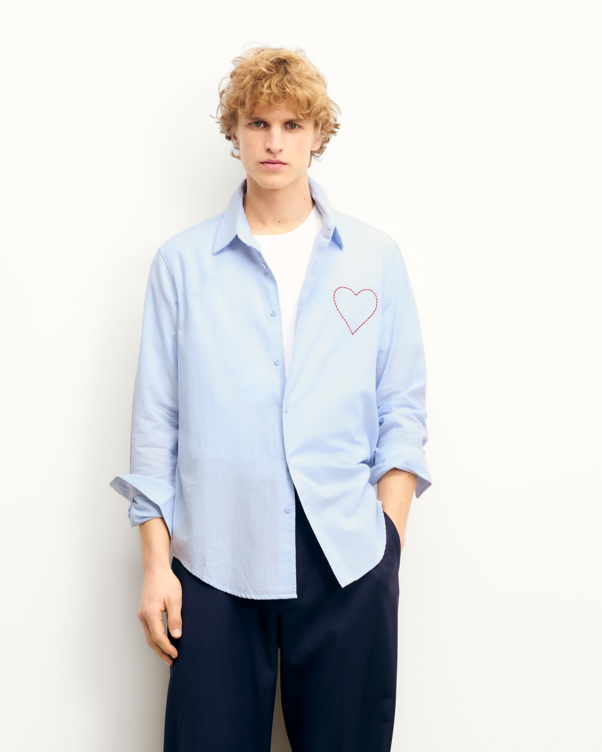 Camisa de manga larga Corazón Bordado - Azul cielo