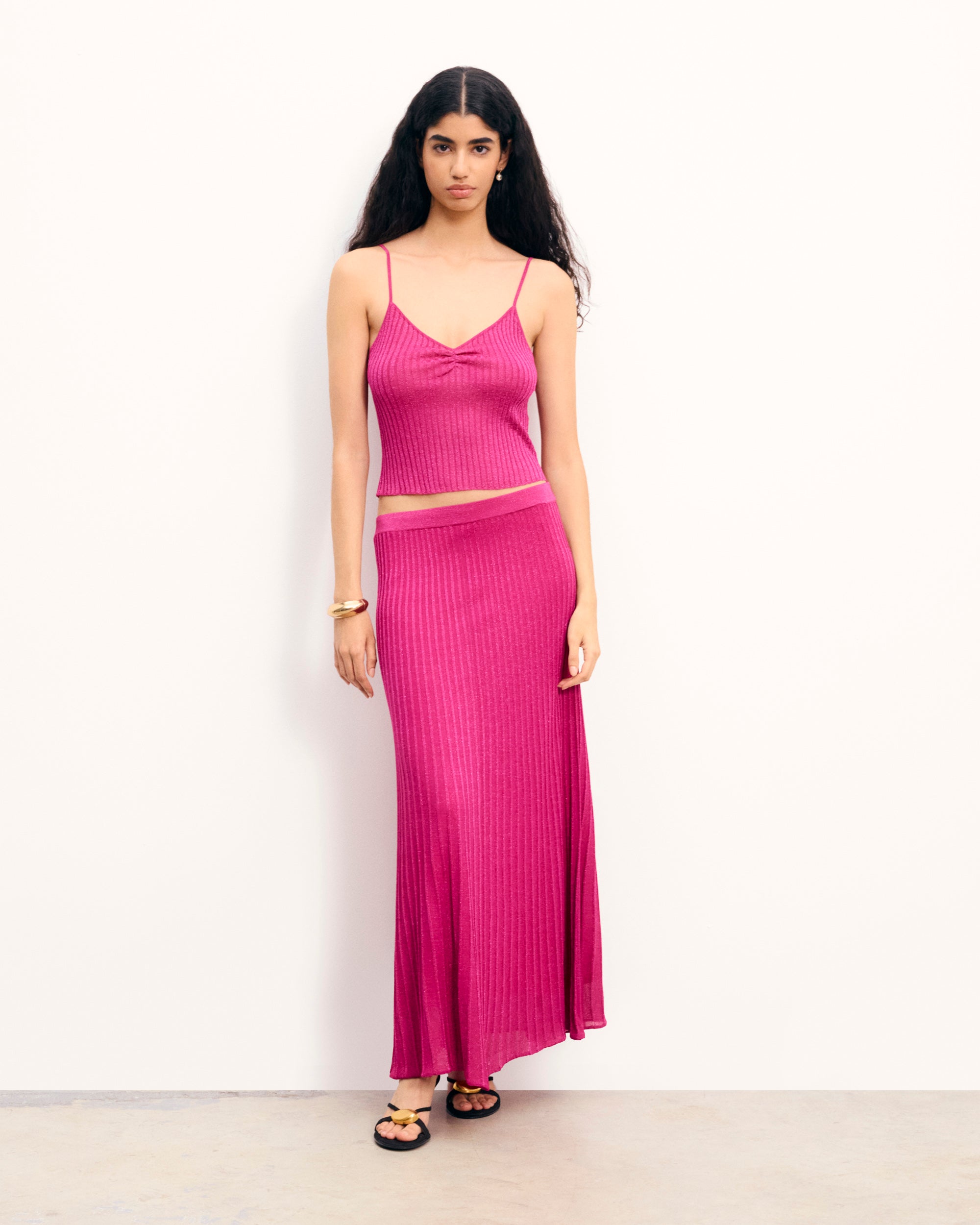 Falda Midi Lurex - Rosa Brillante