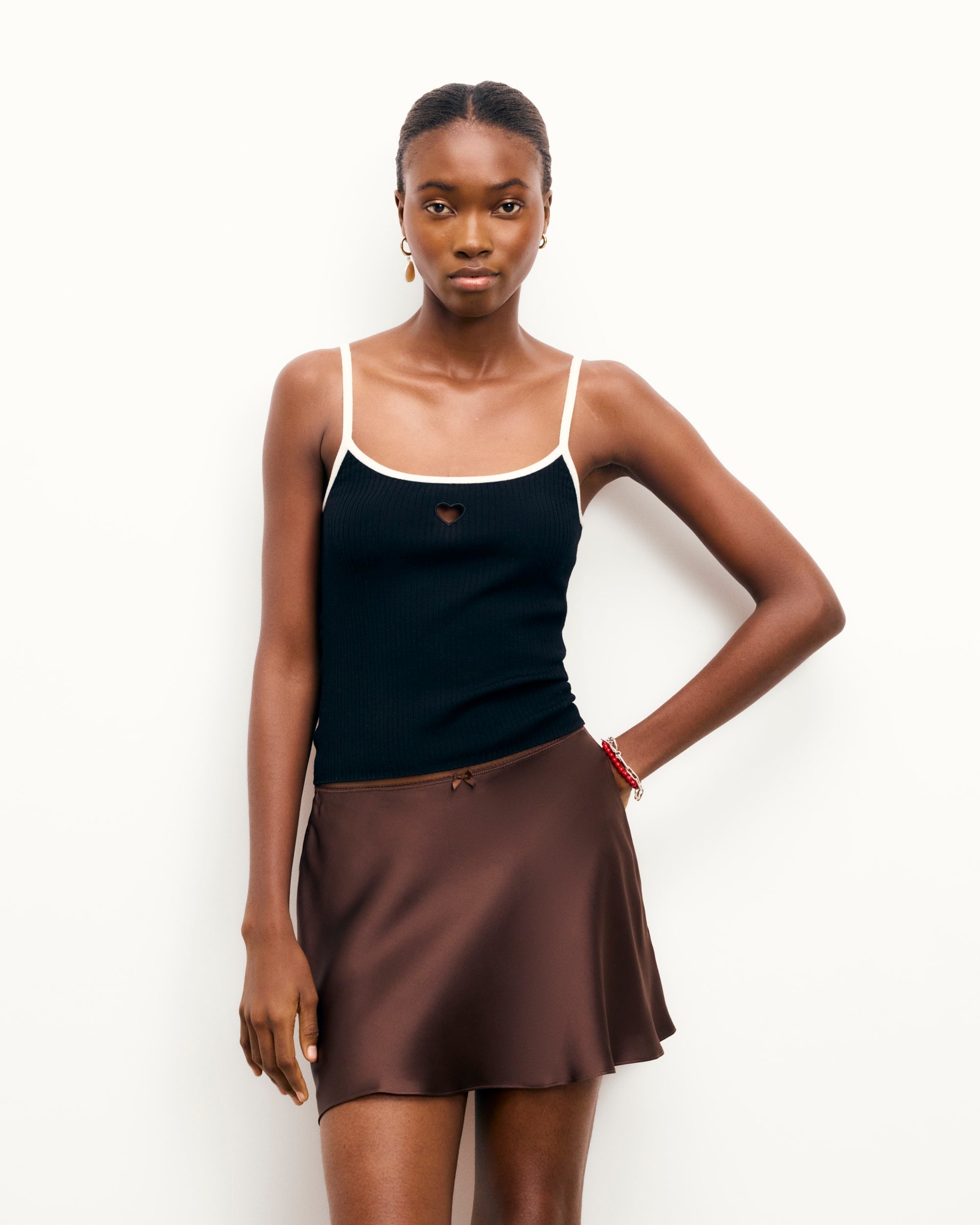 Trägerloses Top Zweifarbig Herz - Schwarz