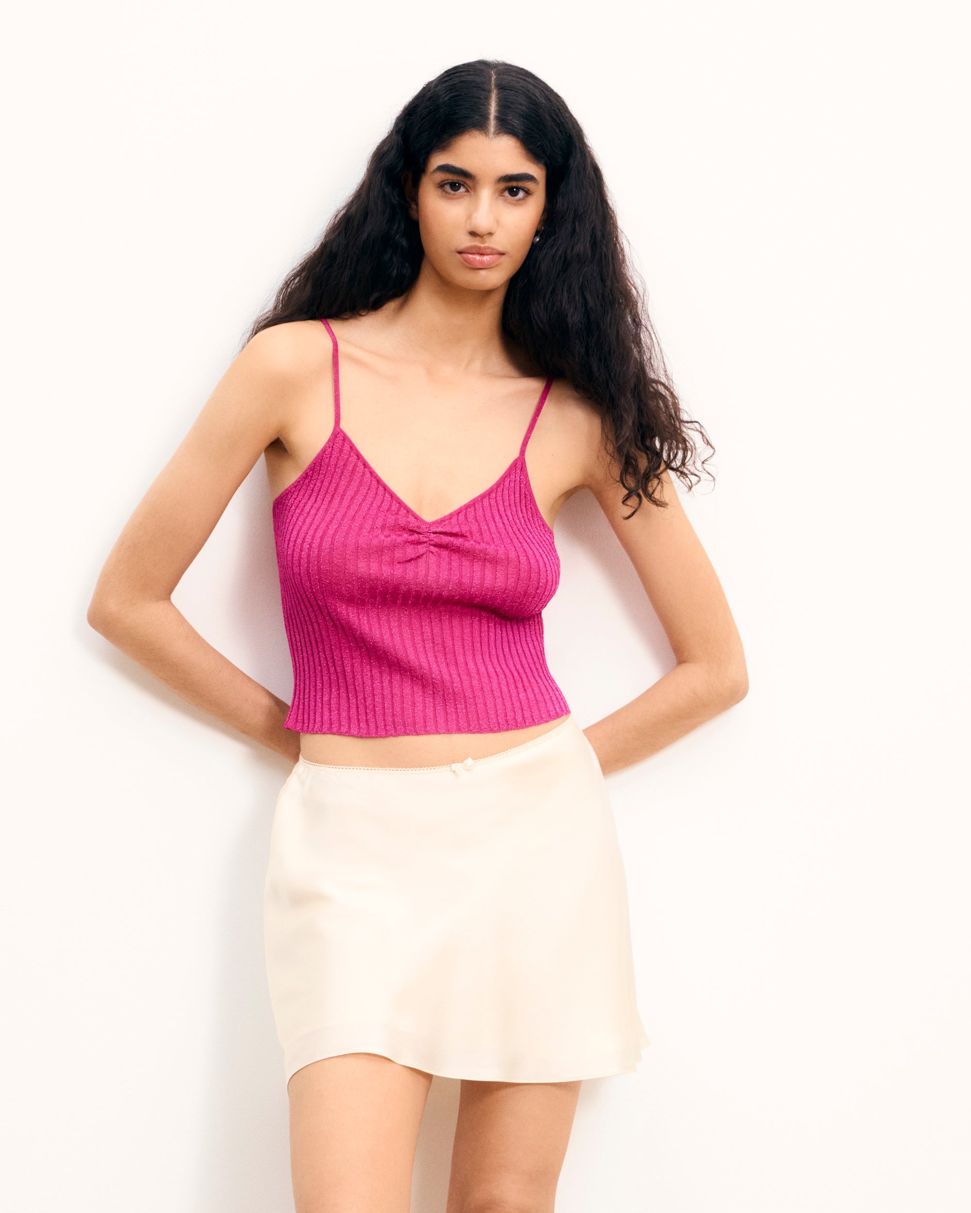 Lurex-Trägertop - Shiny Pink