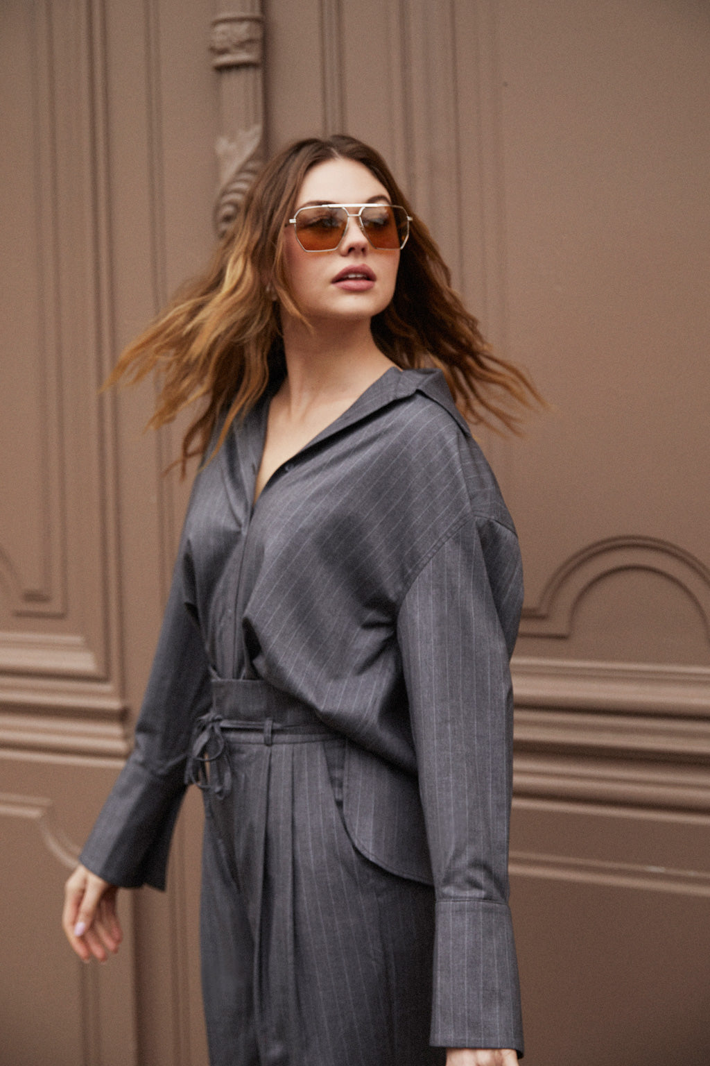 Camisa oversize a rayas - Gris