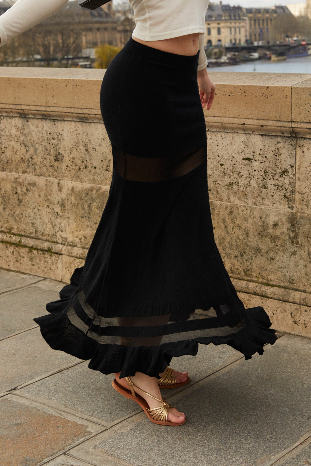 Opaque Mesh Skirt - Black