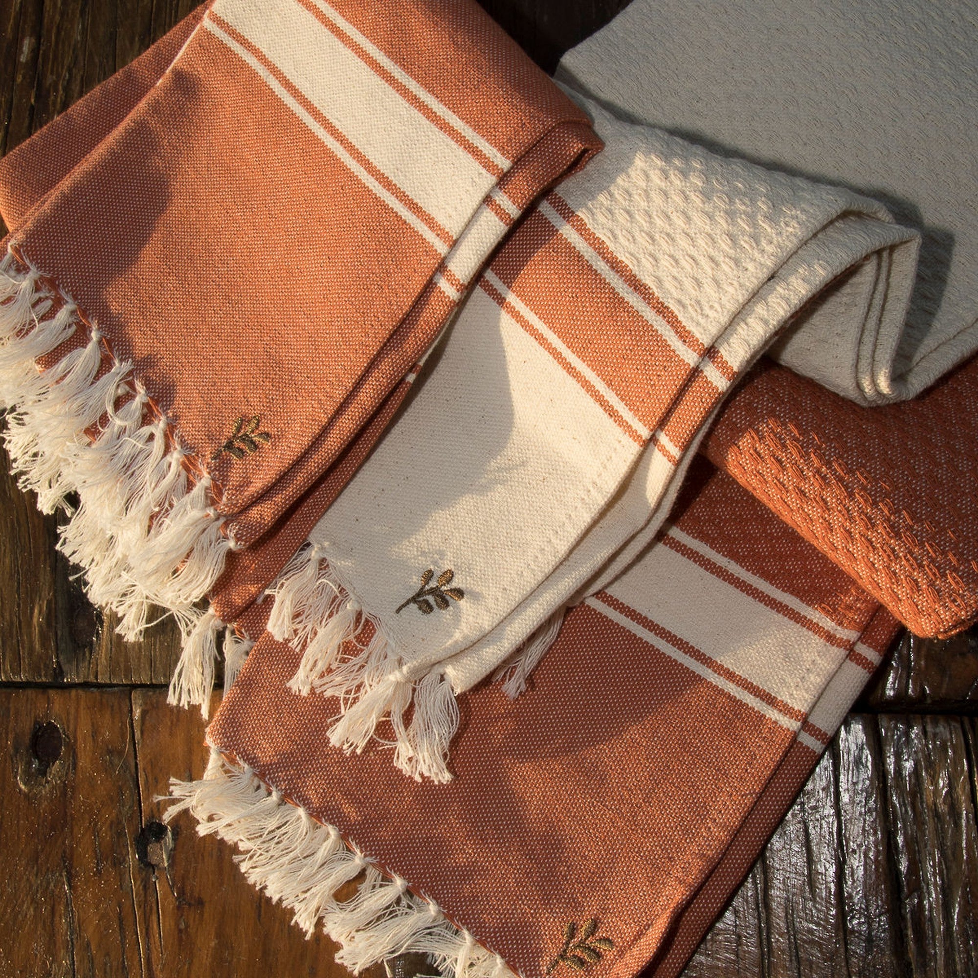 Lot De 3 Torchons Coton 45X75 - Marsa - Rouge Brique