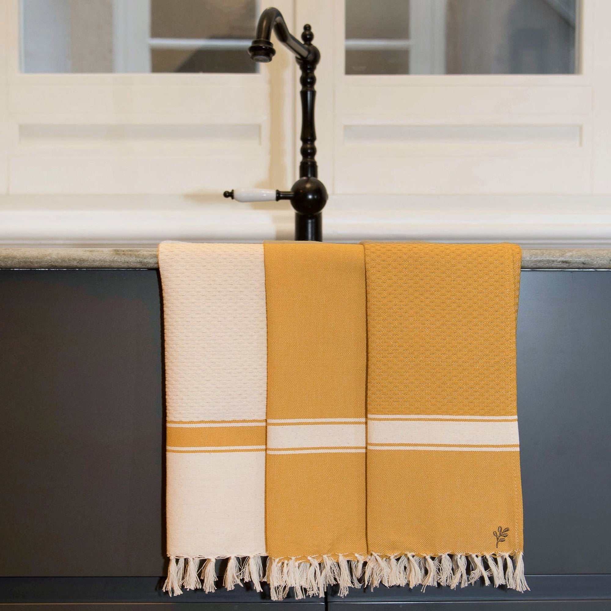 Lot De 3 Torchons Coton 45X75 - Marsa - Jaune Moutarde