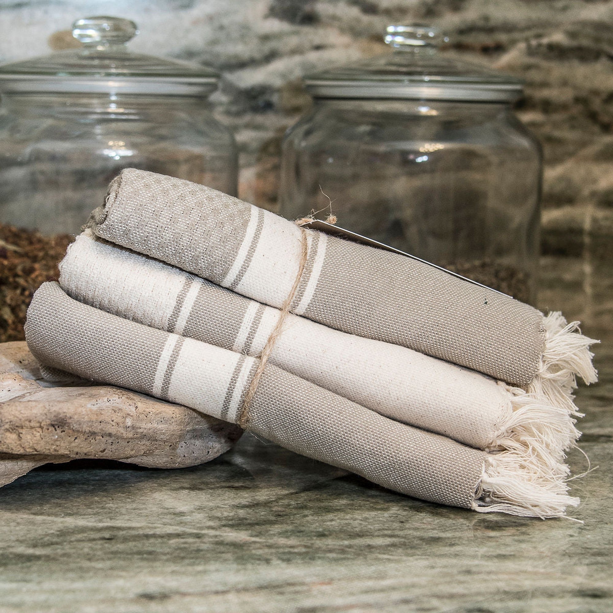 Lot De 3 Torchons Coton 45X75 - Marsa - Taupe