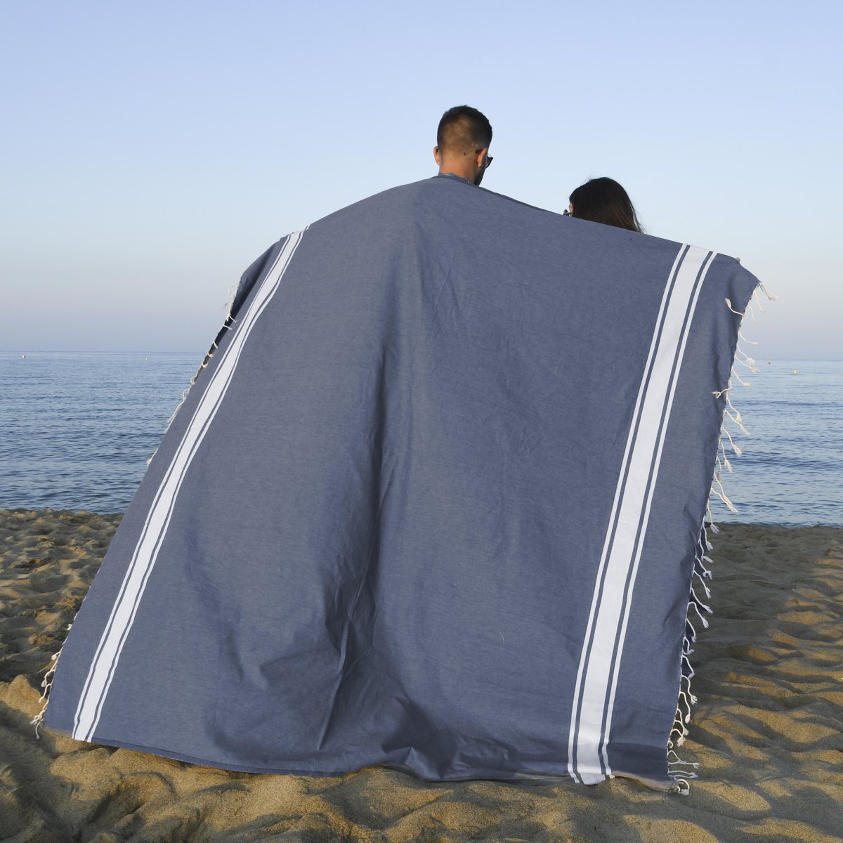 Lot De 2 Foutas Xxl Coton 200X200 - Malibu - Bleu Jean