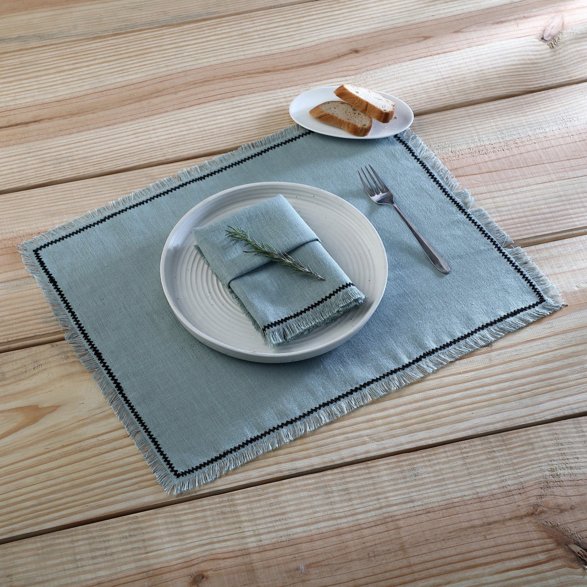 Juego De 4 Manteles Individuales De Lino 35X45 - Gabriel - Verde Celadon / Negro