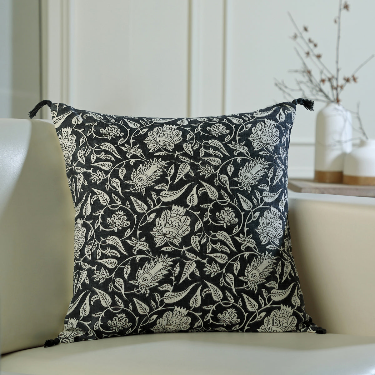 Funda de cojín de lona de algodón 50X50 - Noida - Charcoal