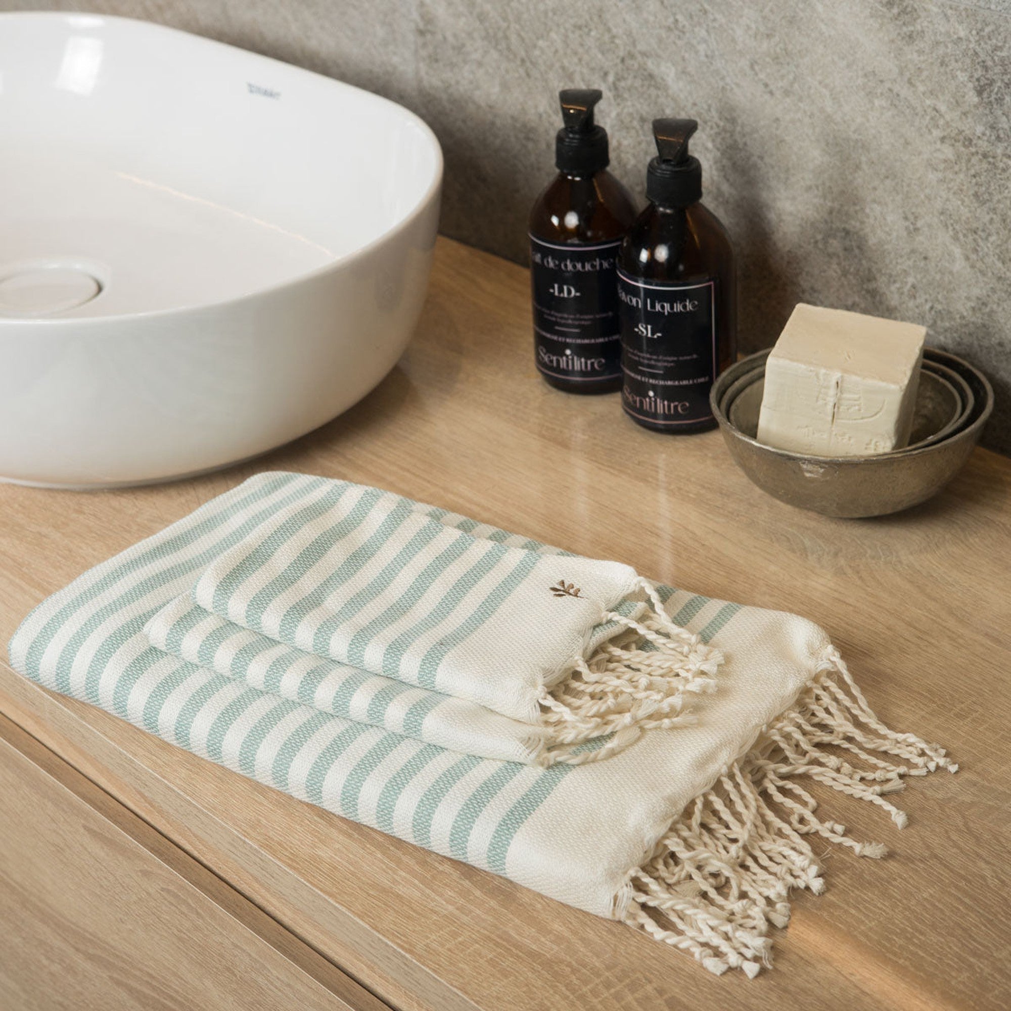 Foutas de Baño (1+2) Algodón 100X200+2(40X60) - Hossegor - Verde Agua