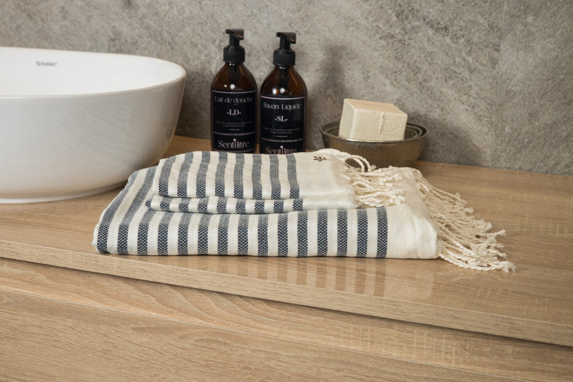 Sábanas de Baño (1+2) Algodón 100X200+2(40X60) - Hossegor - Azul Denim