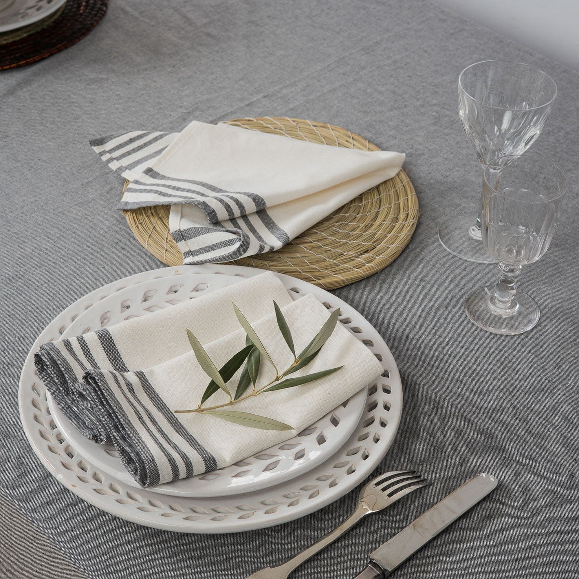 Set Of 4 Cotton Napkins 45X45 - Mahdia - White / Medium Grey