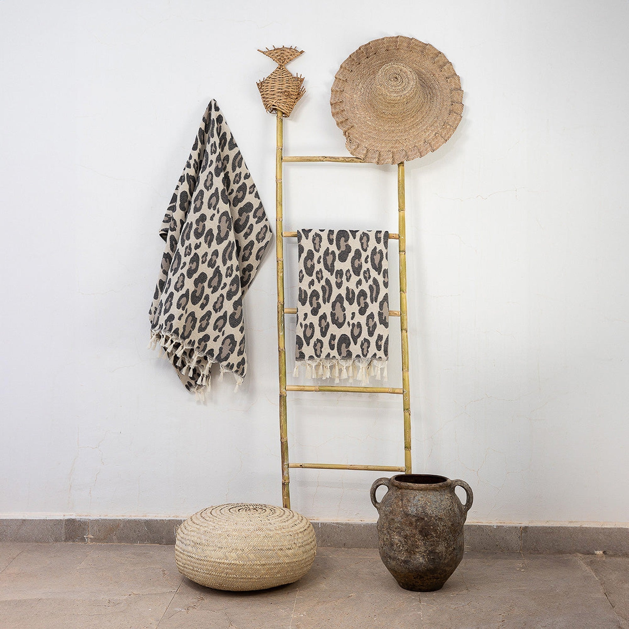 Fouta de algodón jacquard 100X200 - Leopardo - Natural