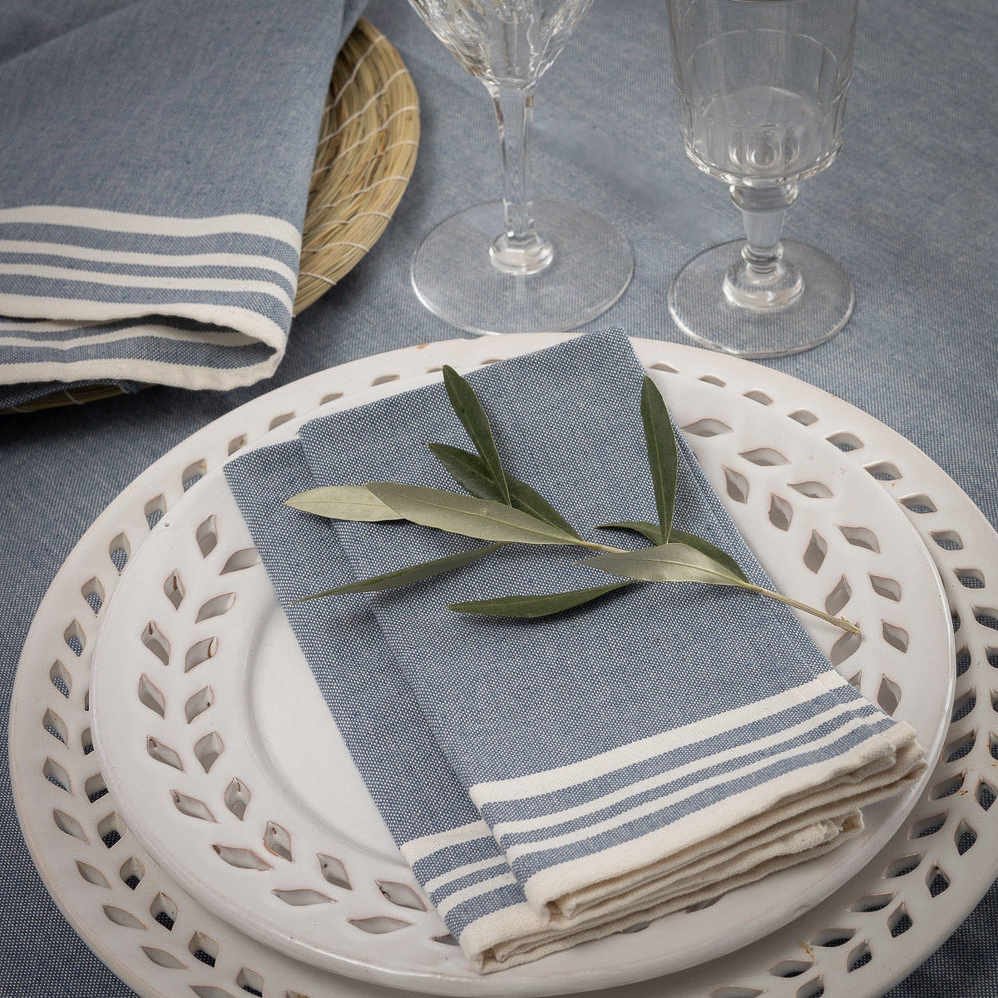 Lot De 4 Napiettes De Table Coton 45X45 - Mahdia - Bleu Jean