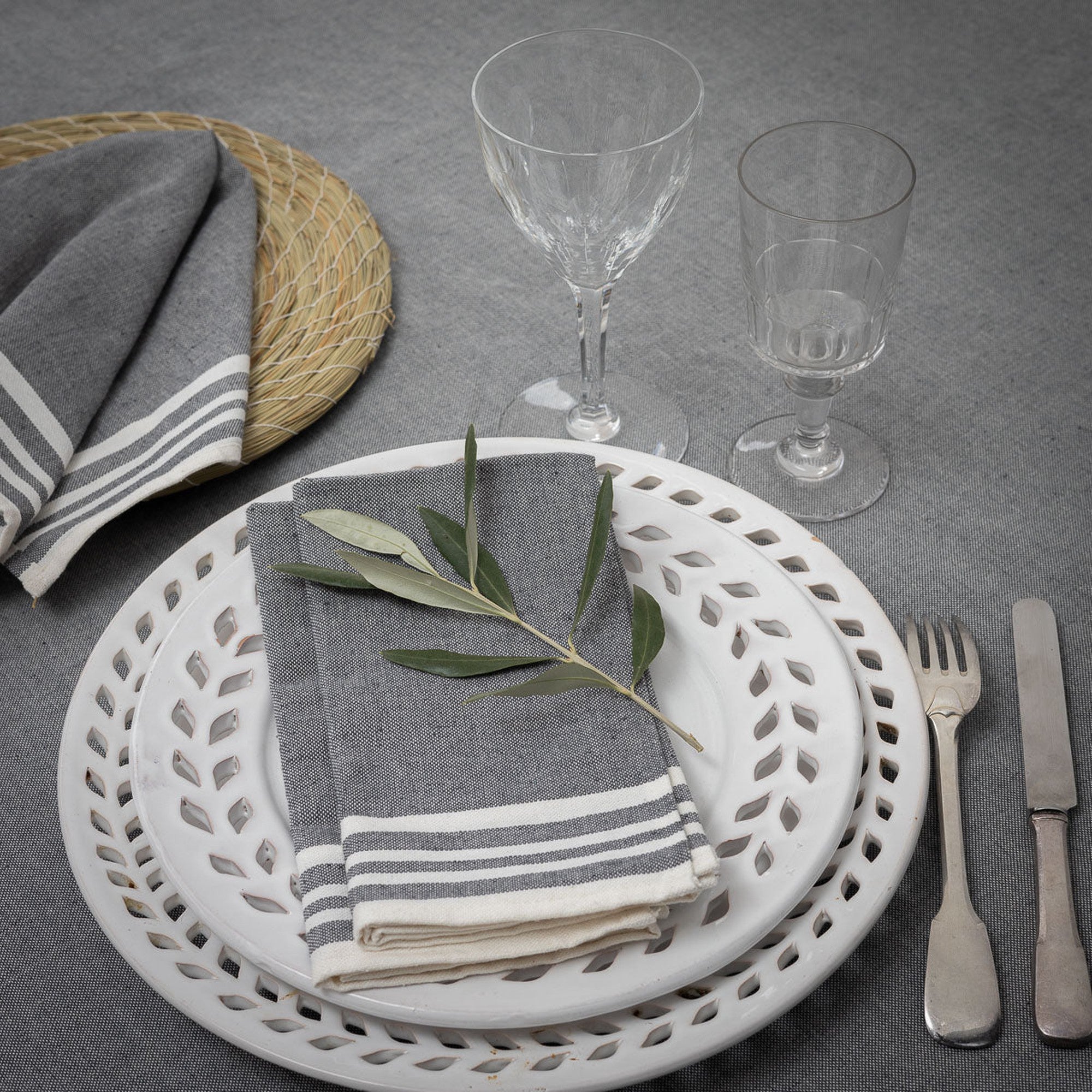 Set Of 4 Cotton Napkins 45X45 - Mahdia - Medium Grey