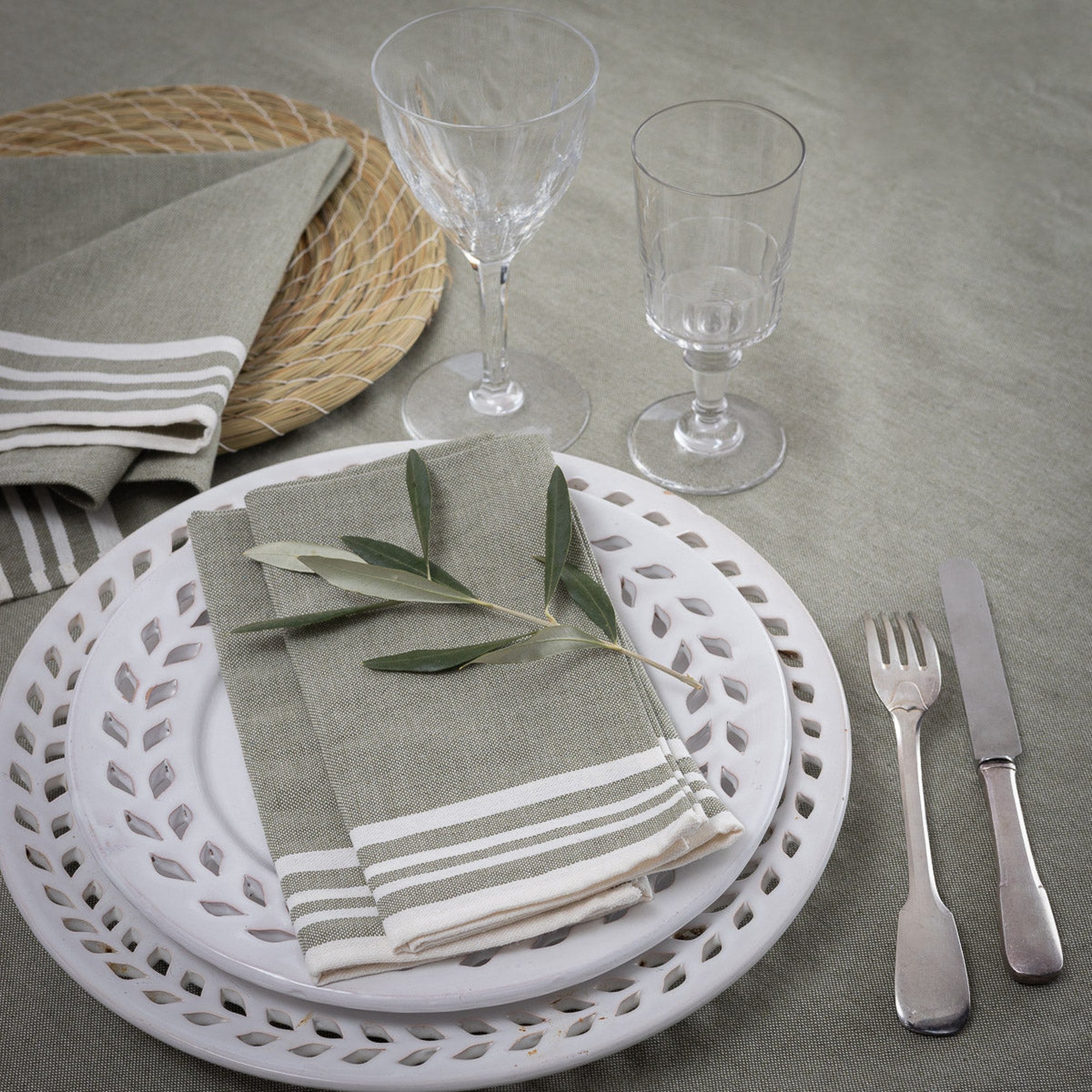 Set Of 4 Cotton Napkins 45X45 - Mahdia - Olive Green