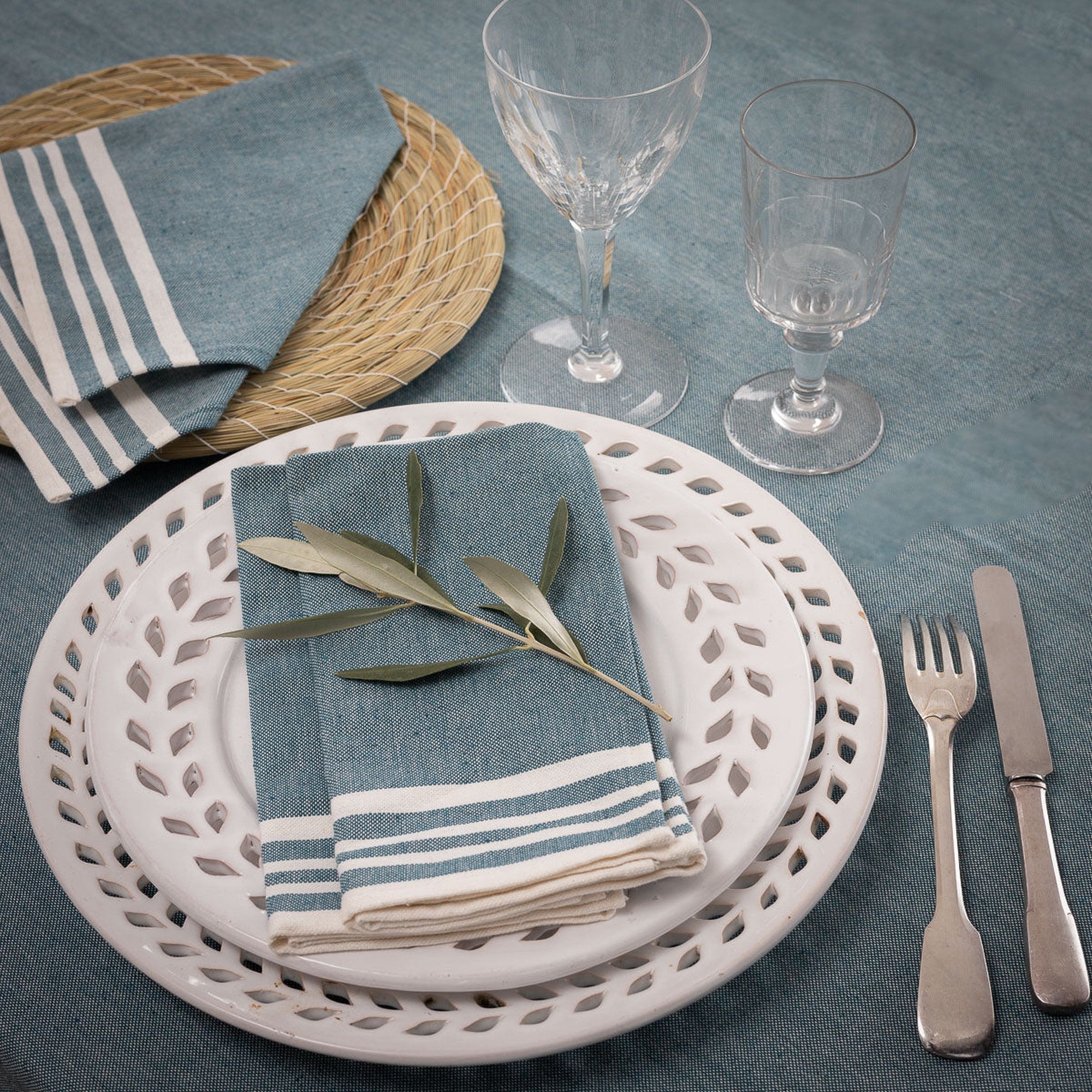 Lot De 4 Napiettes De Table Coton 45X45 - Mahdia - Bleu Pétrole