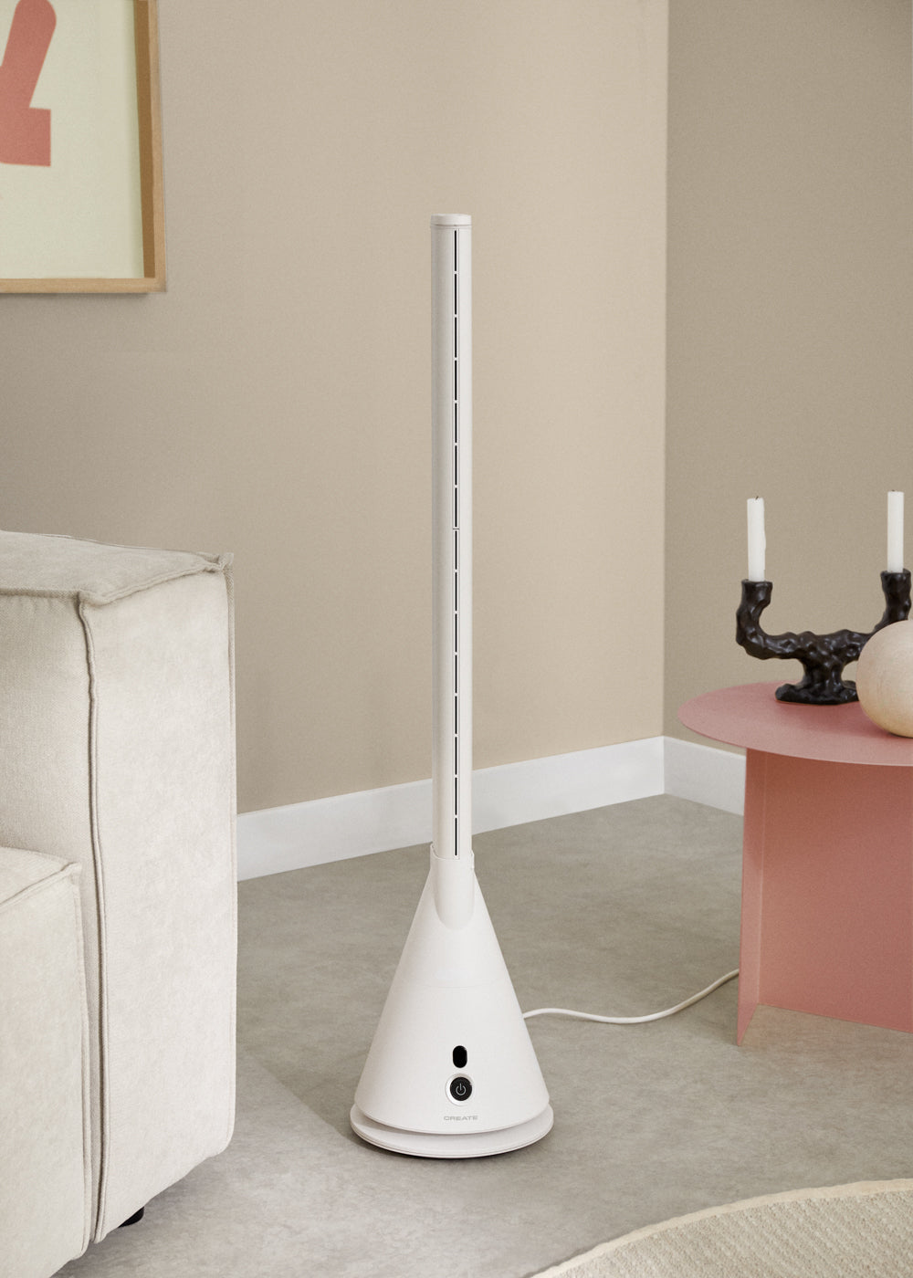 Air Tower - Turmventilator ohne Rotorblätter 26W DC - Weiß Gebrochen