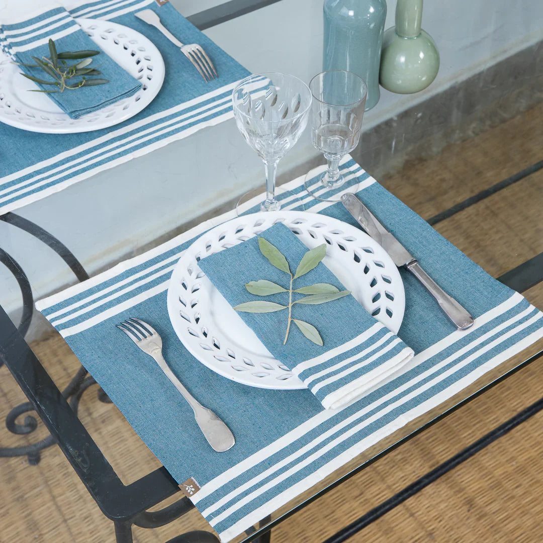Set Of 4 Cotton Placemats 35X50 - Mahdia - Bleu Pétrole