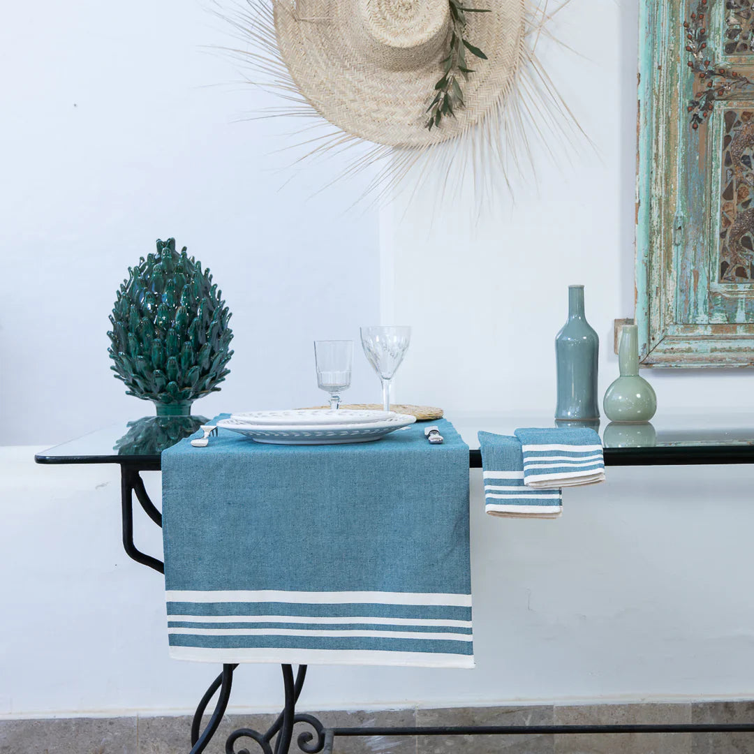 Traves de Mesa en Algodón 50X150 - Mahdia - Bleu Pétrole