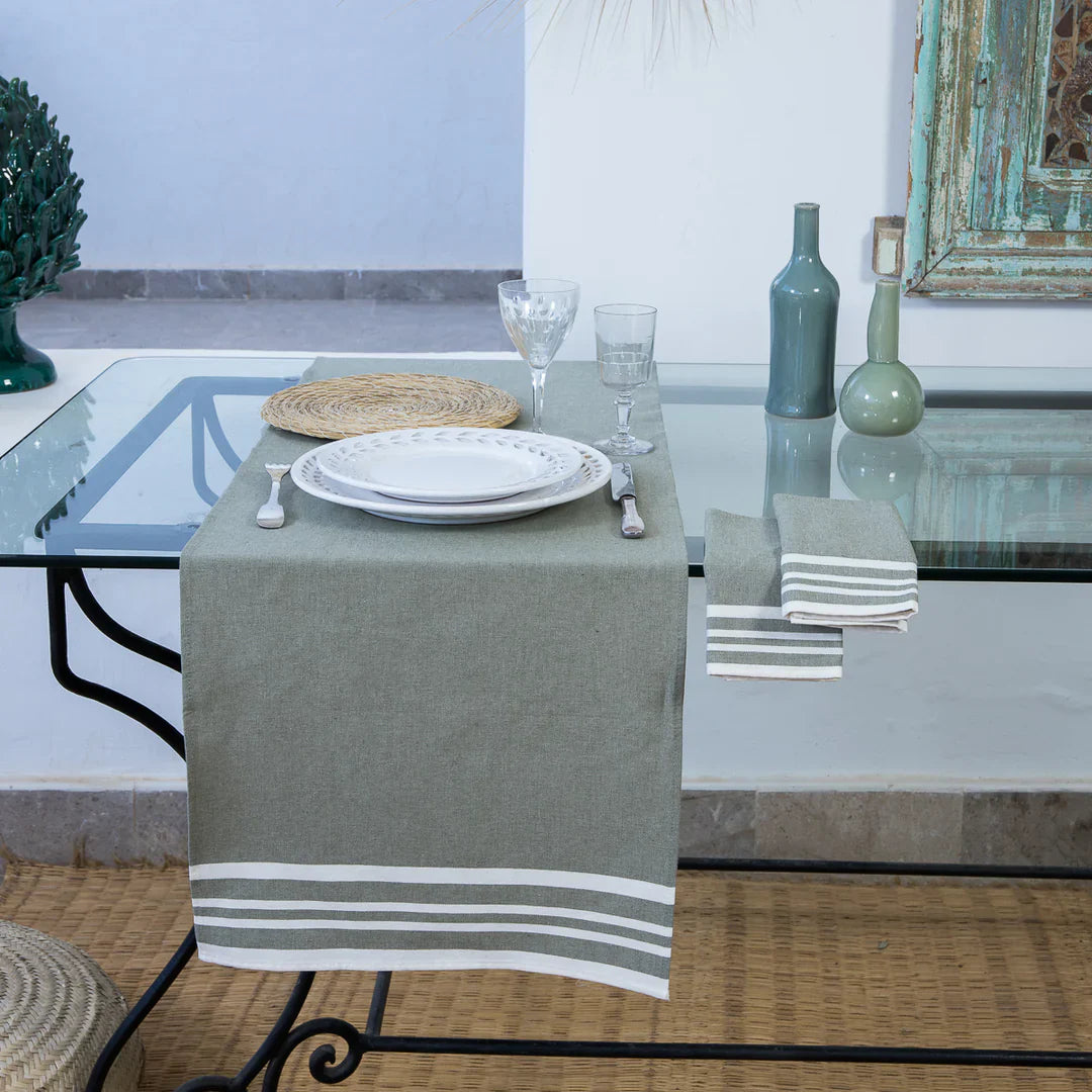 Traves de Mesa en Algodón 50X150 - Mahdia - Verde Oliva
