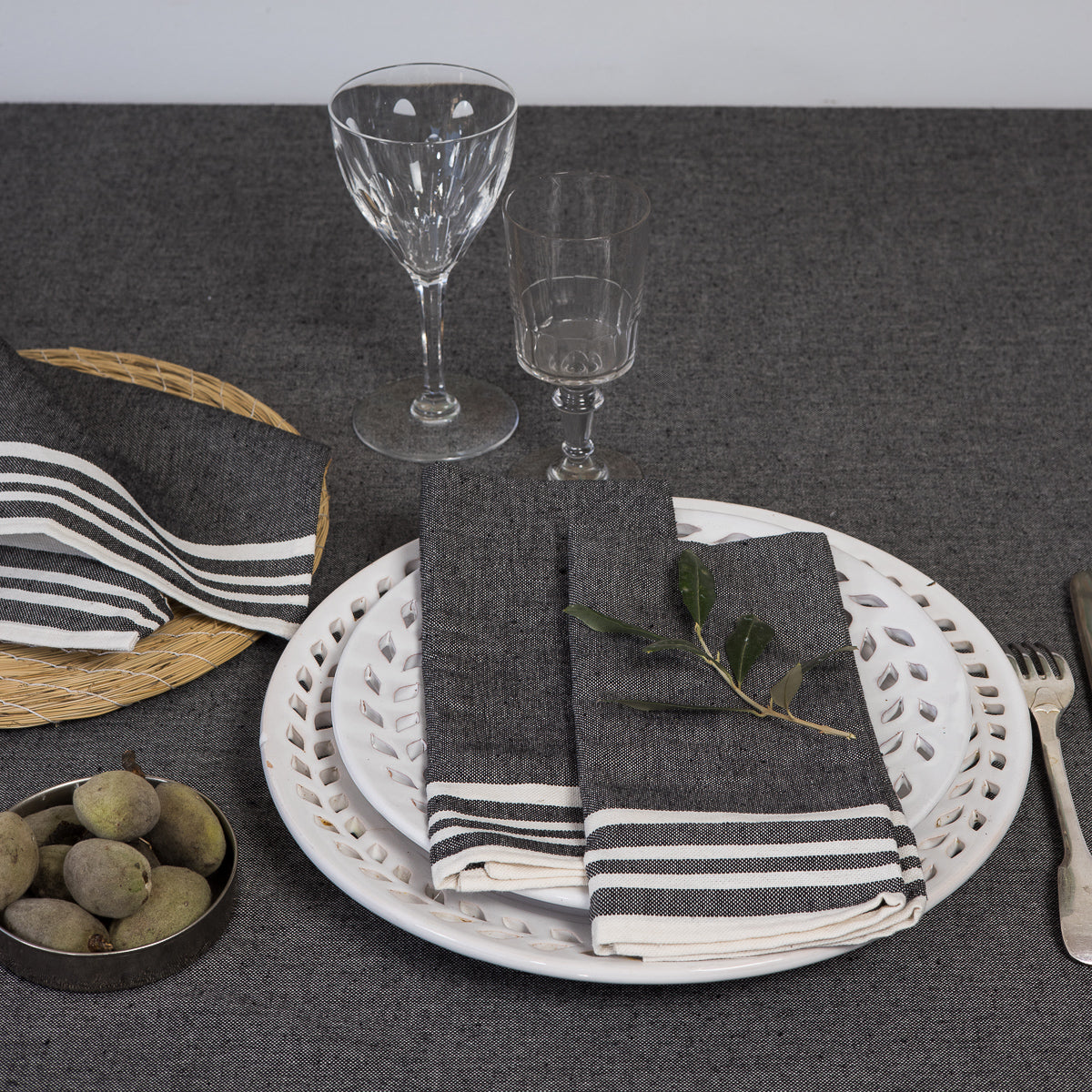 Set Of 4 Cotton Napkins 45X45 - Mahdia - Black