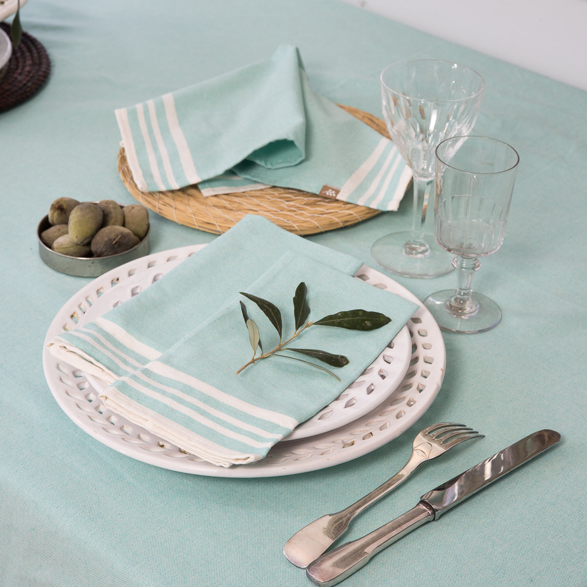 Lot De 4 Napiettes De Table Coton 45X45 - Mahdia - Water Green