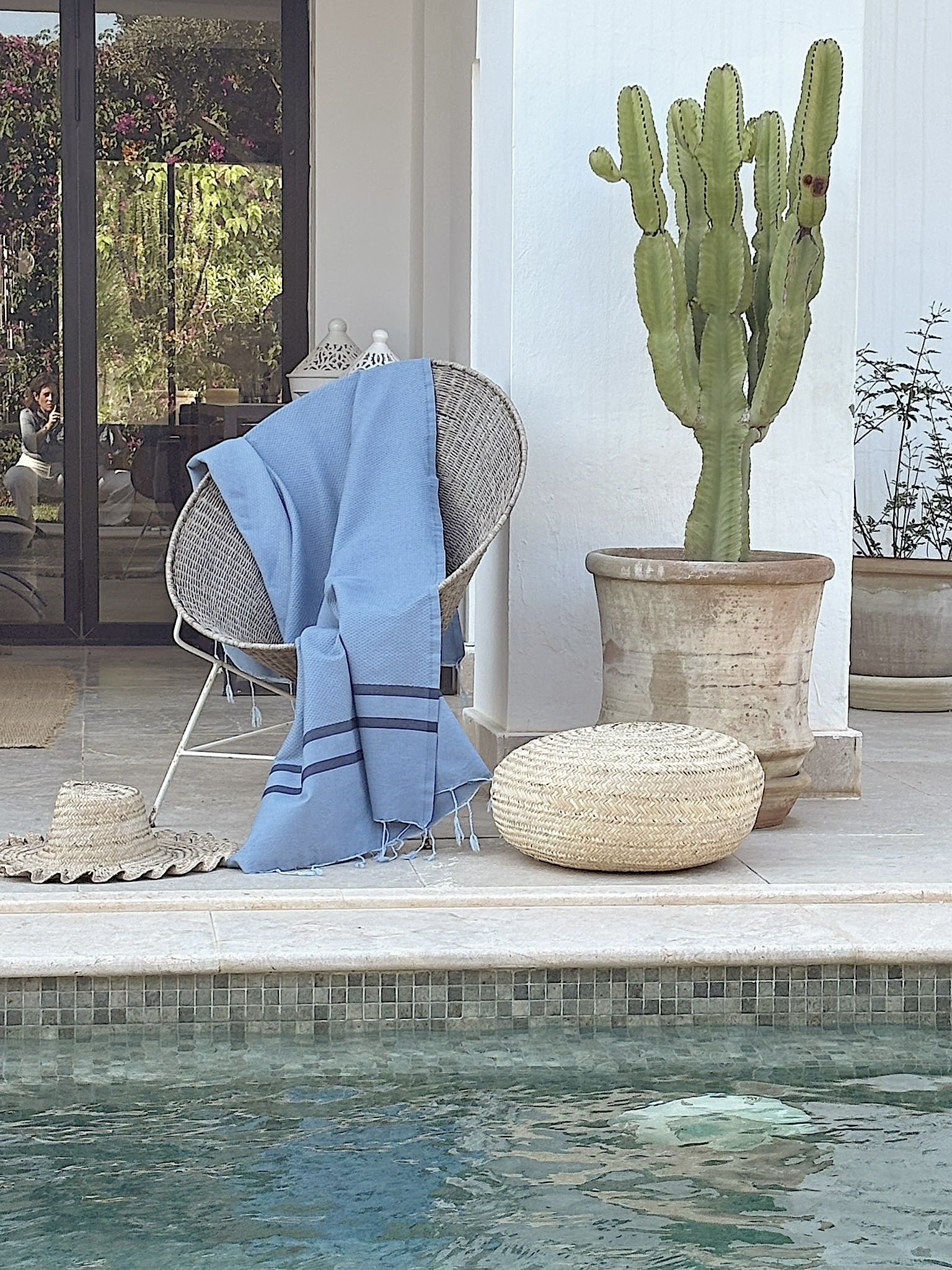 Fouta Bicolore Coton 100X200 - Amalfi - Bleu Azur / Blue