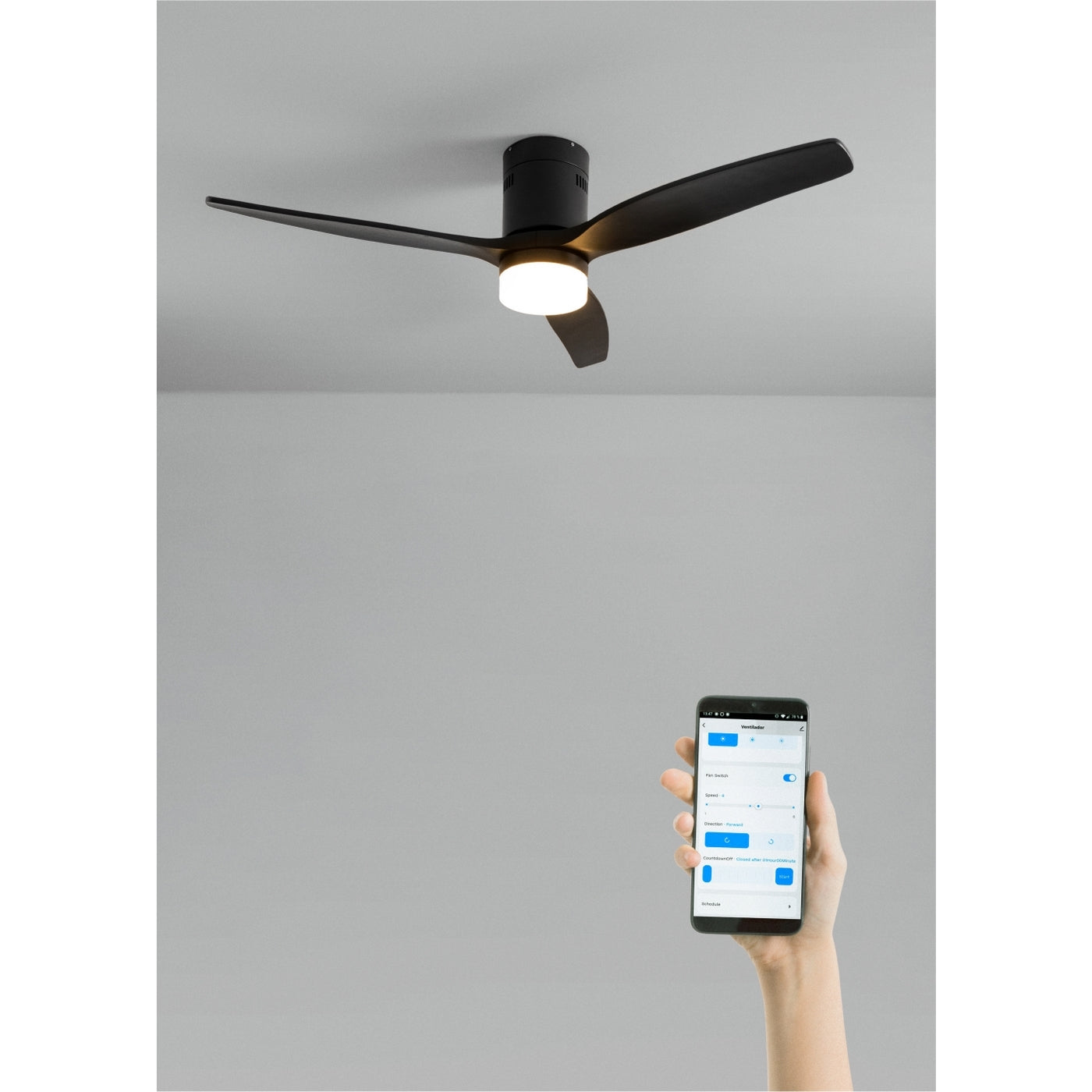 Wind Calm M - 40W Flüster-Deckenventilator mit technischen ABS-Flügeln in verschiedenen Größen - Mit Licht & Wifi + Fernbedienung - Schwarz